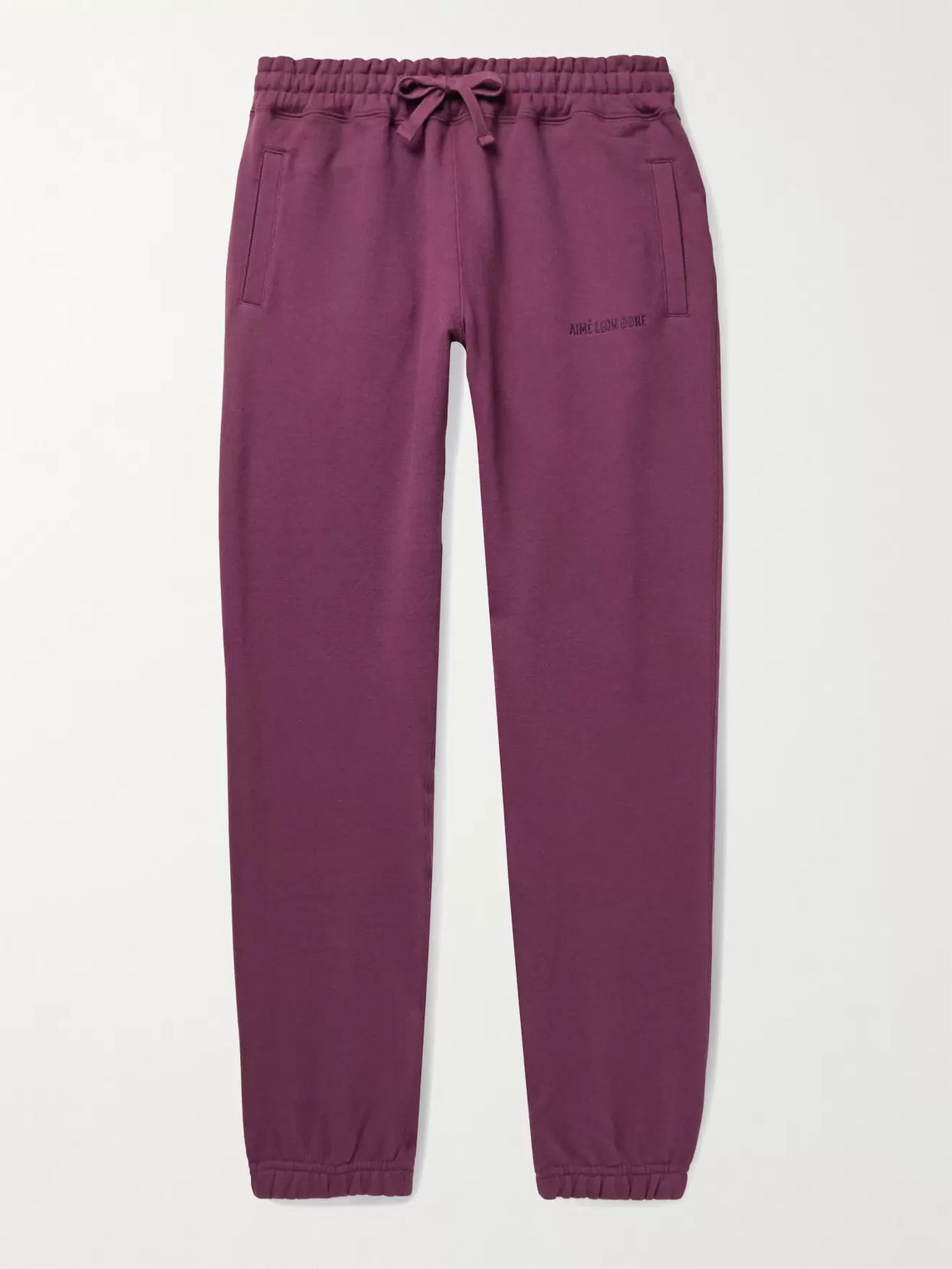 Aimé Leon Dore Tapered Logo-embroidered Loopback Cotton-jersey Sweatpants In Purple