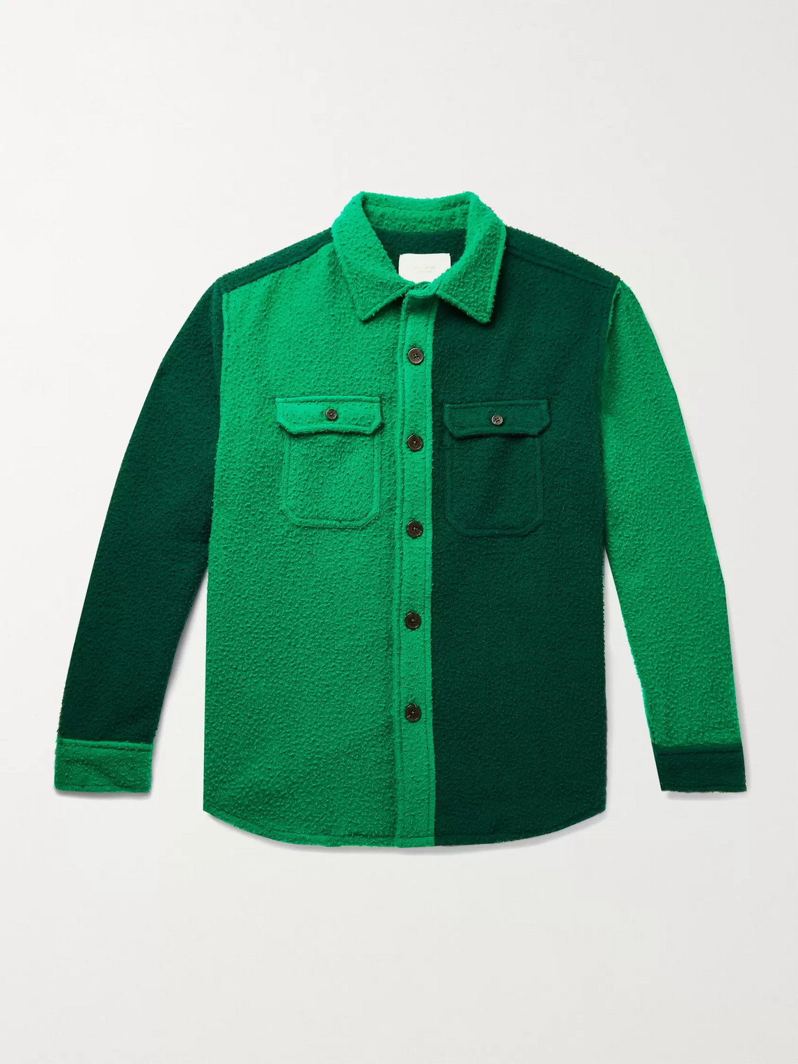 Aimé Leon Dore Colour-block Boiled Wool Overshirt In Green