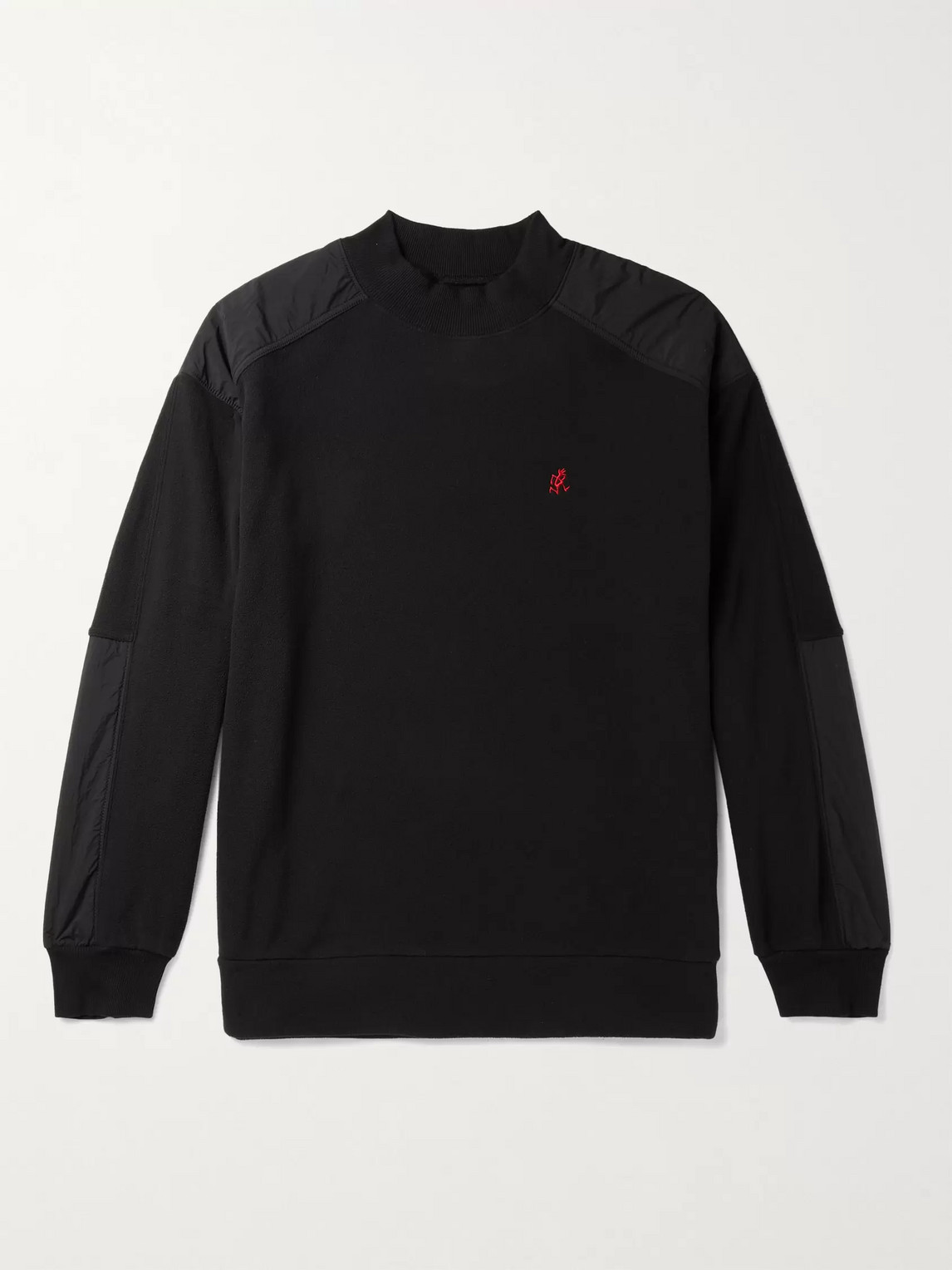 Gramicci Logo-embroidered Nylon-trimmed Fleece Mock-neck Sweatshirt In Black