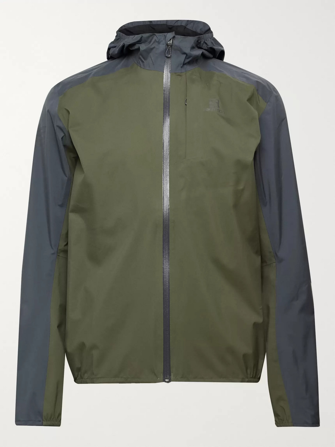Salomon Bonatti Colour-block Packable Advanceskin Dry Hooded Jacket In Green