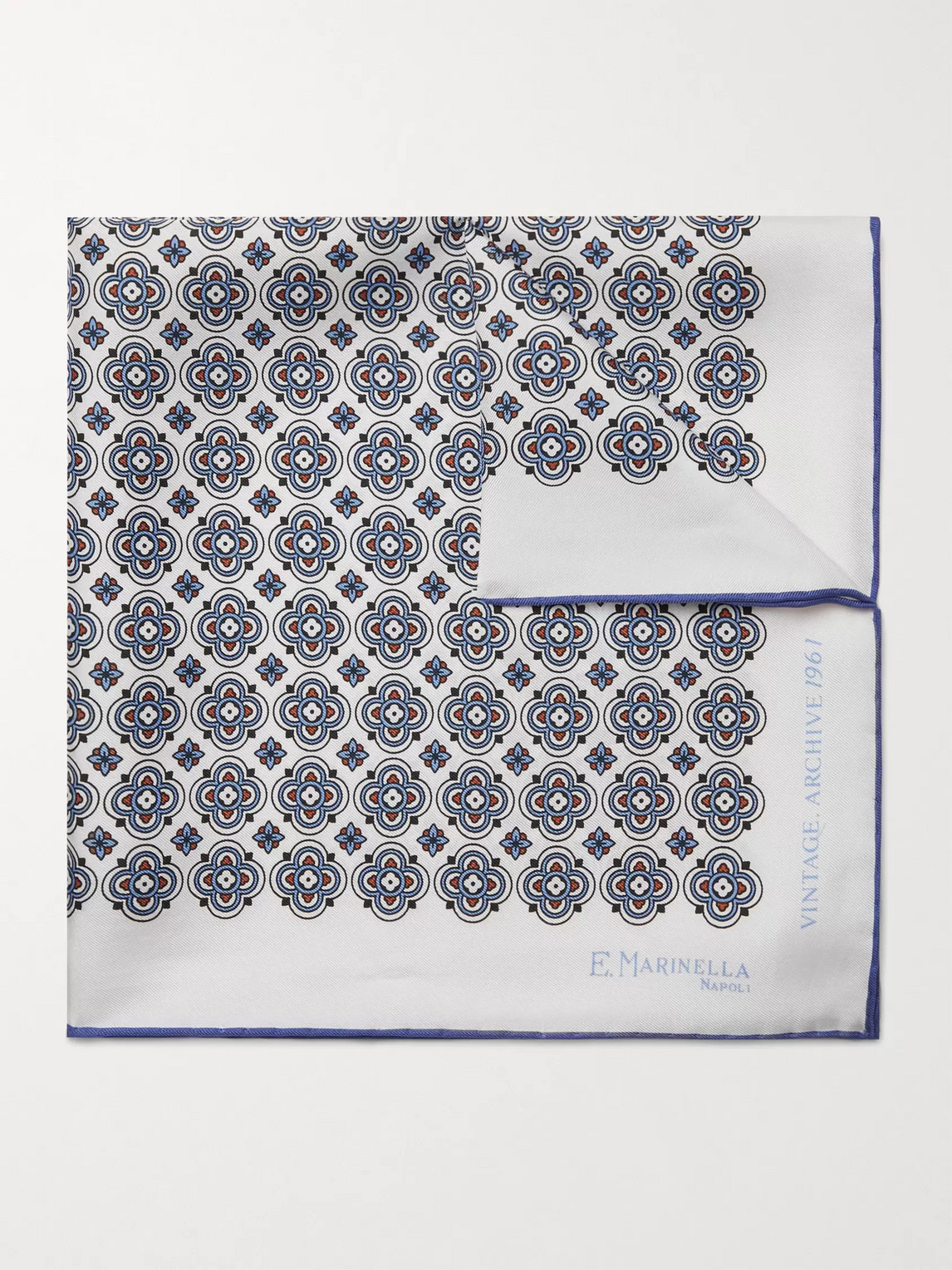 E.marinella Printed Silk-twill Pocket Square In White