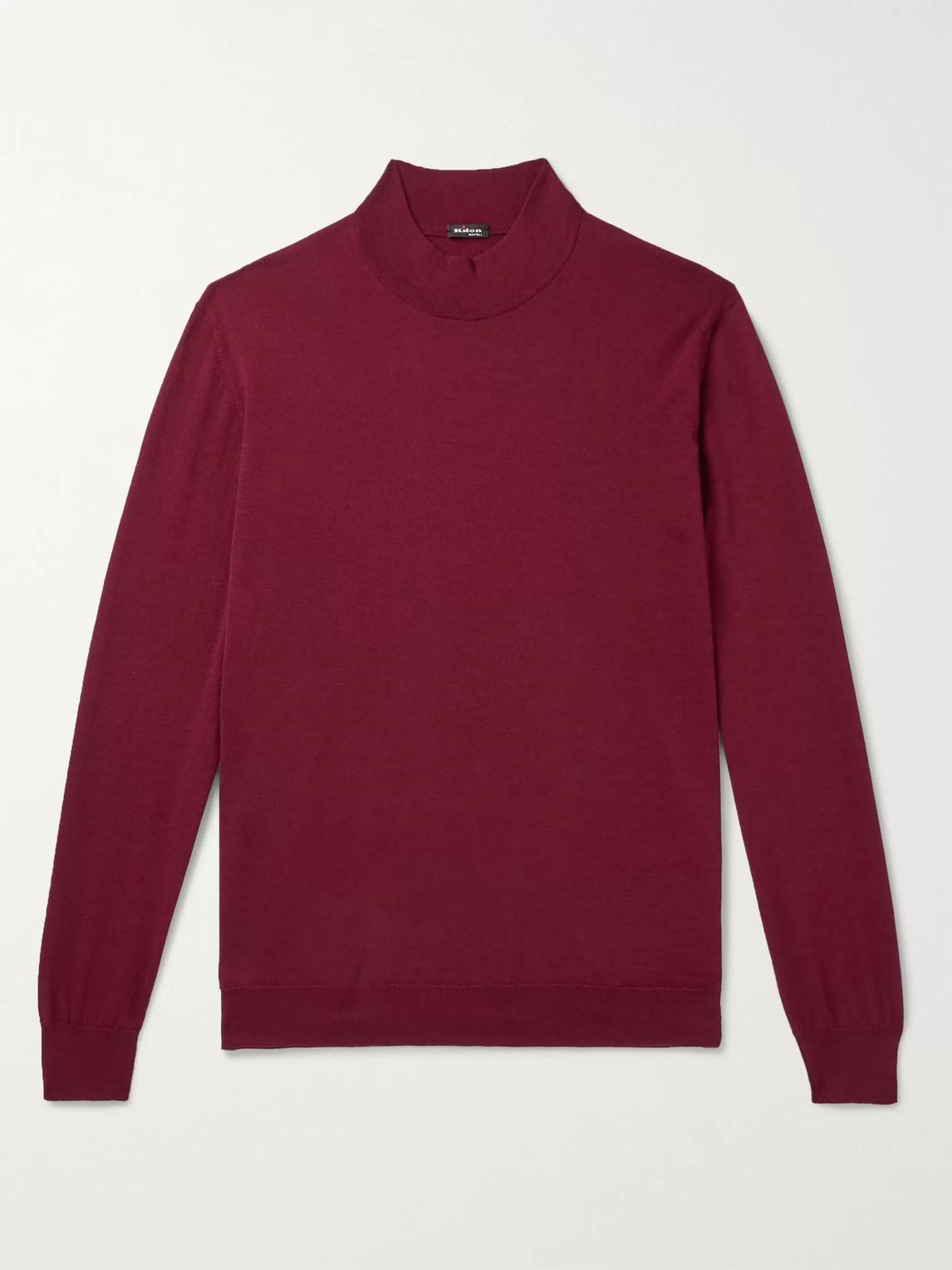 Kiton Cashmere And Silk-blend Mock Neck Sweater In Burgundy
