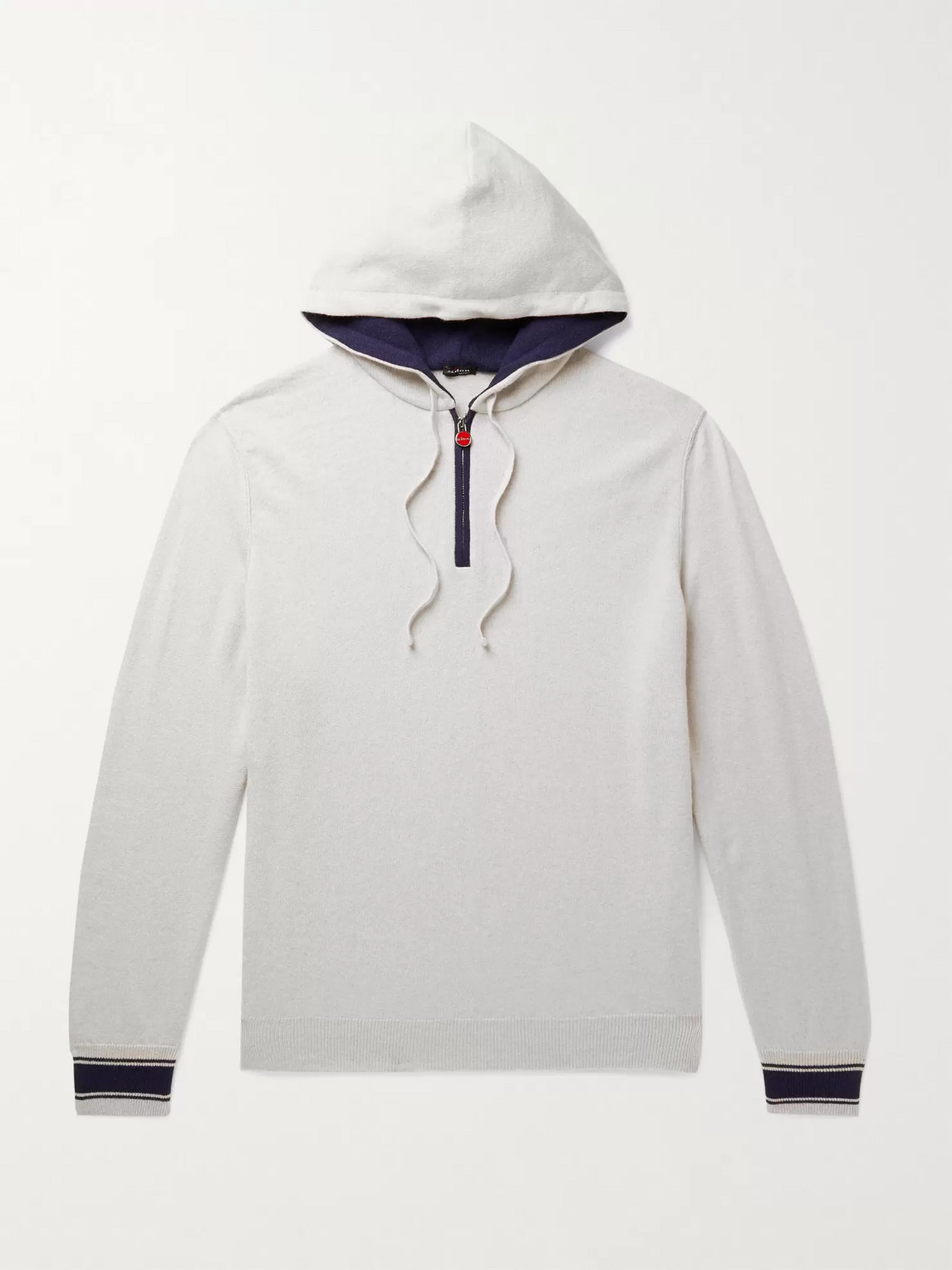 Kiton Contrast-tipped Cashmere Half-zip Hoodie In Gray