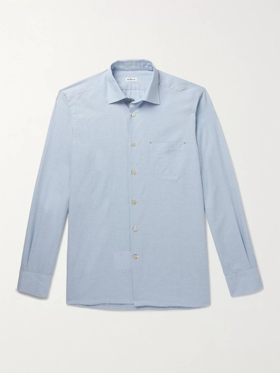 Kiton Slim-fit Puppytooth Checked Cotton And Cashmere-blend Shirt In Blue