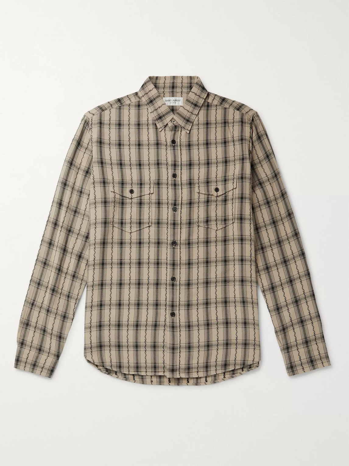 SAINT LAURENT OVERSIZED EMBROIDERED CHECKED WOVEN SHIRT