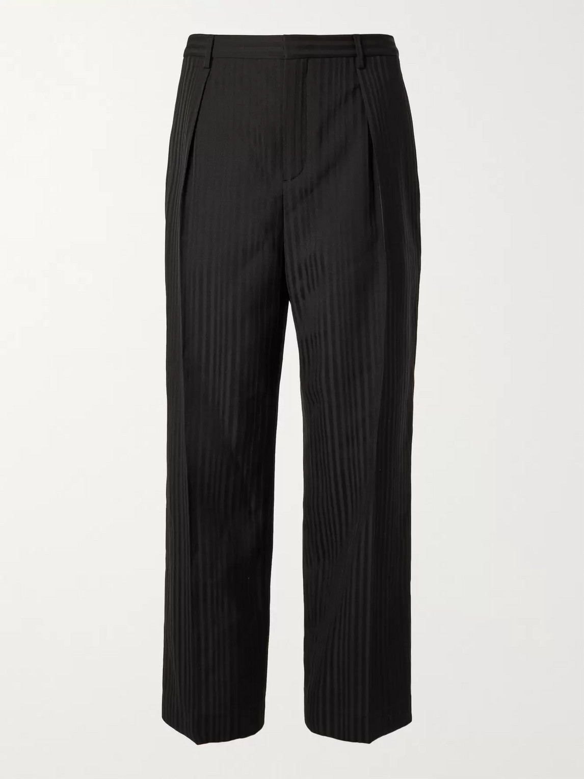 Saint Laurent Wide-leg Pleated Striped Wool Trousers In Black