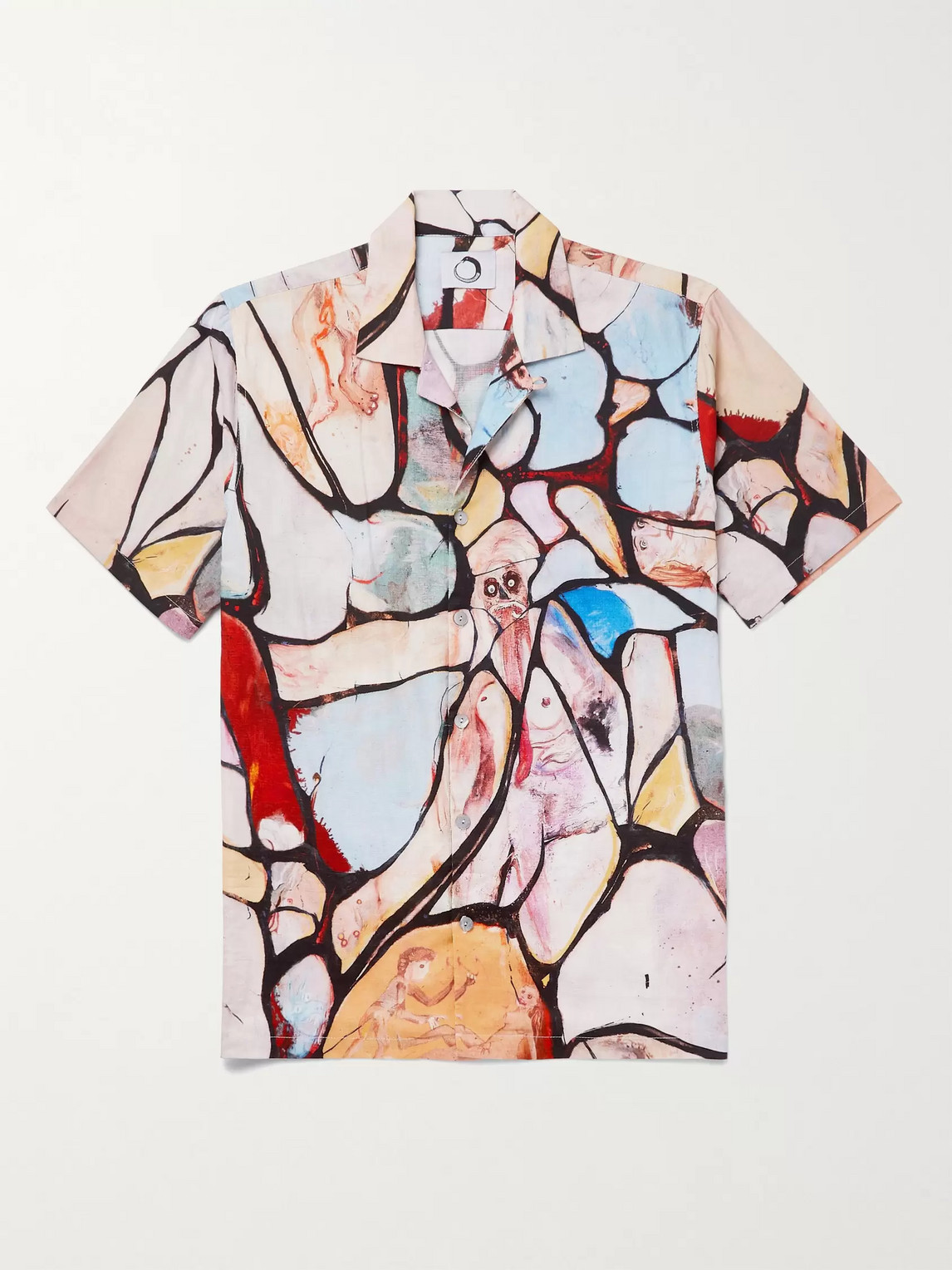 Endless Joy Camp-collar Printed Woven Shirt In Neutrals