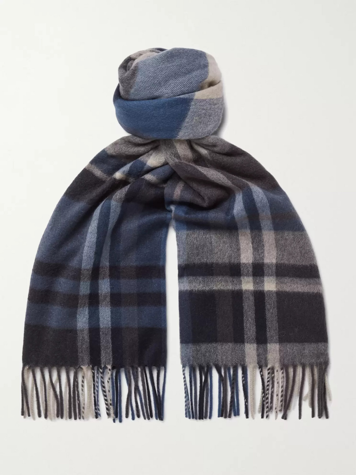 Loro Piana Fringed Checked Cashmere Scarf In Blue