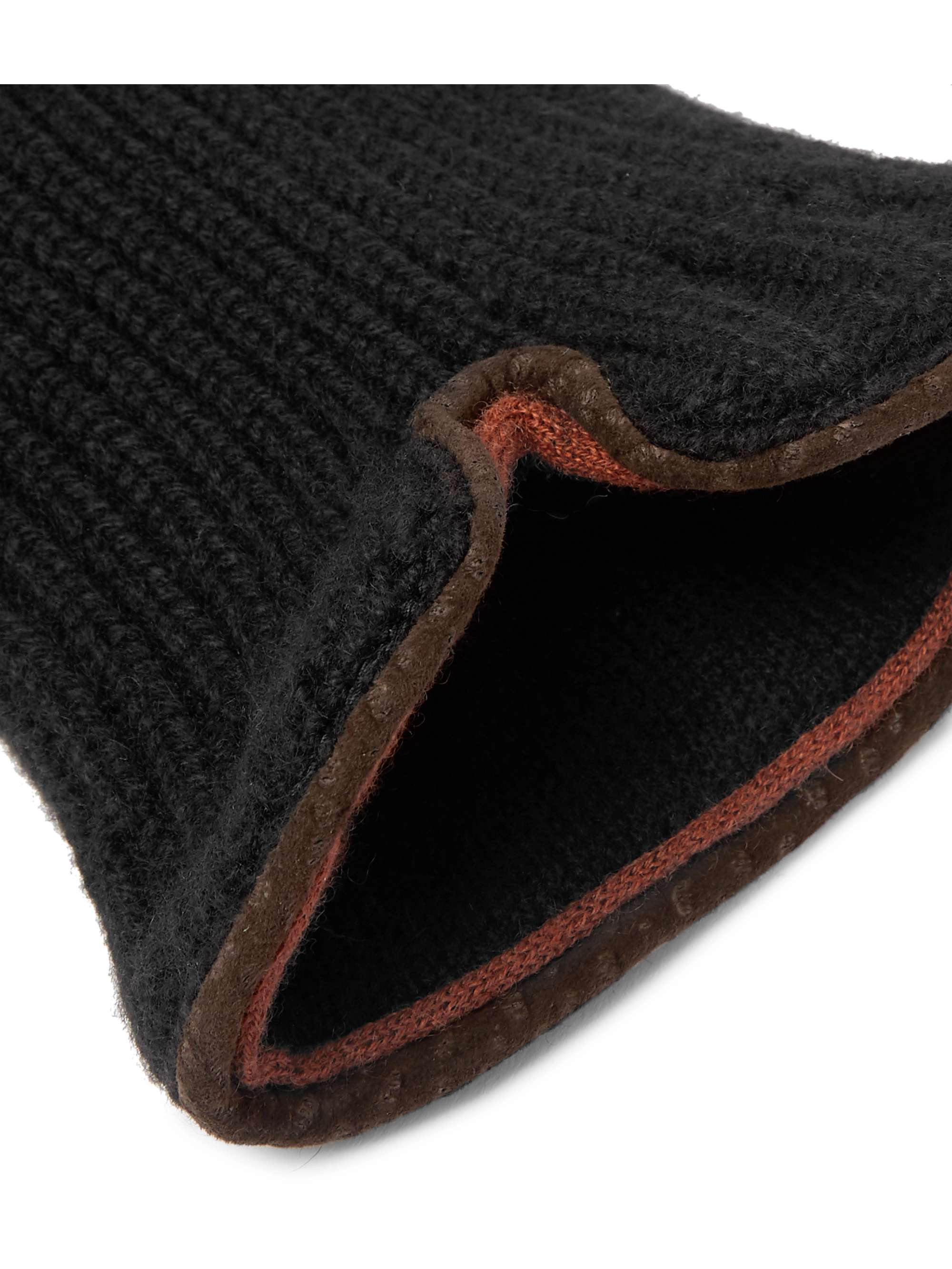 LORO PIANA Leather-Trimmed Ribbed Cashmere Gloves