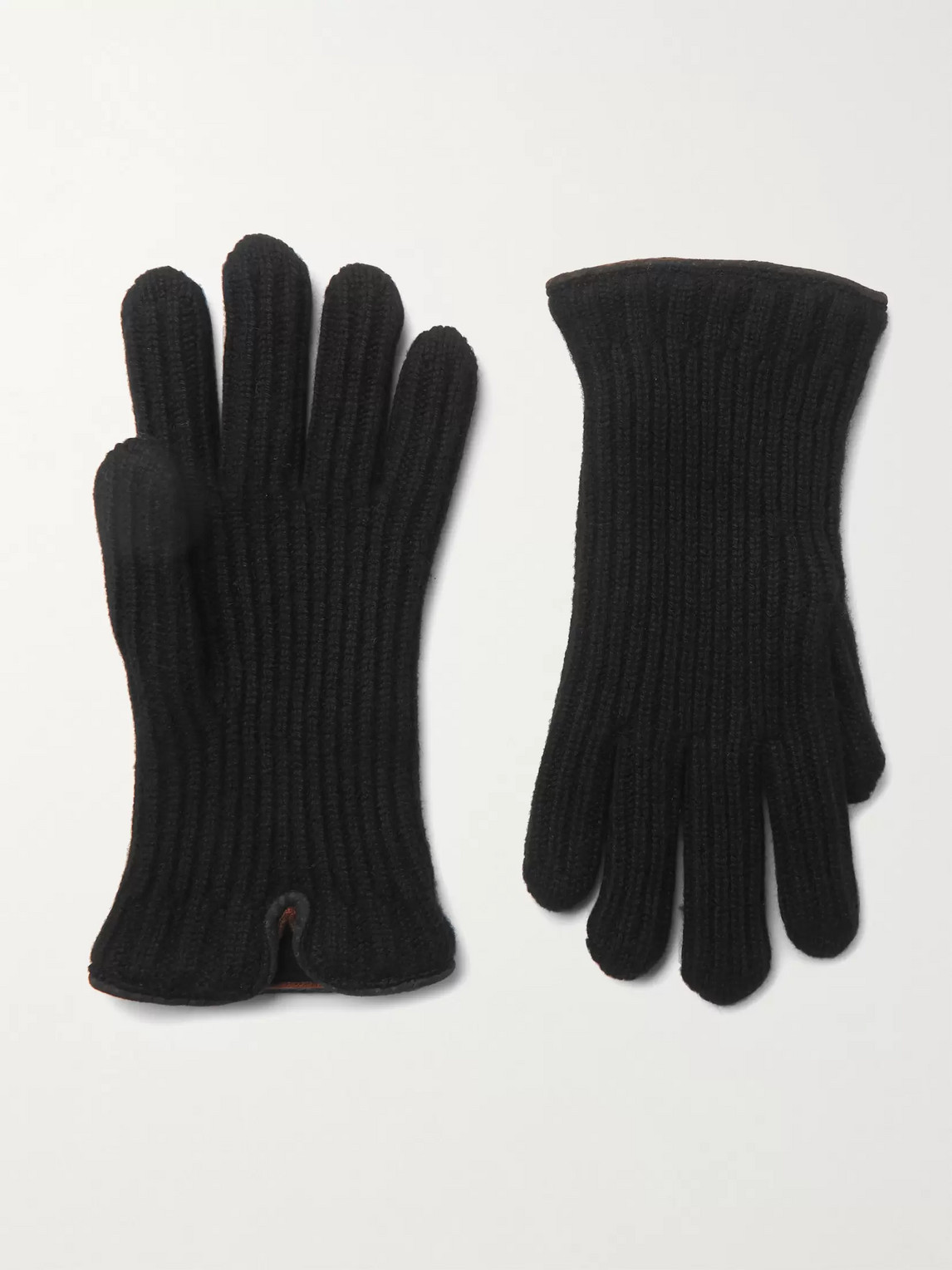 Loro Piana Leather-trimmed Ribbed Cashmere Gloves In Black