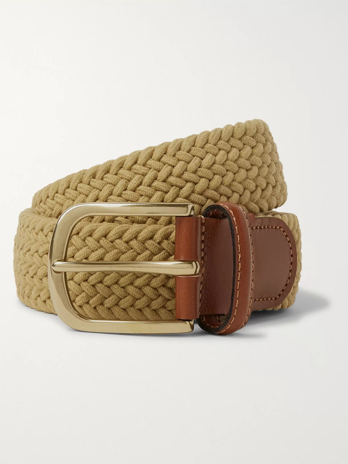 Anderson & Sheppard 3.5cm Leather-trimmed Woven Elastic Belt In Neutrals