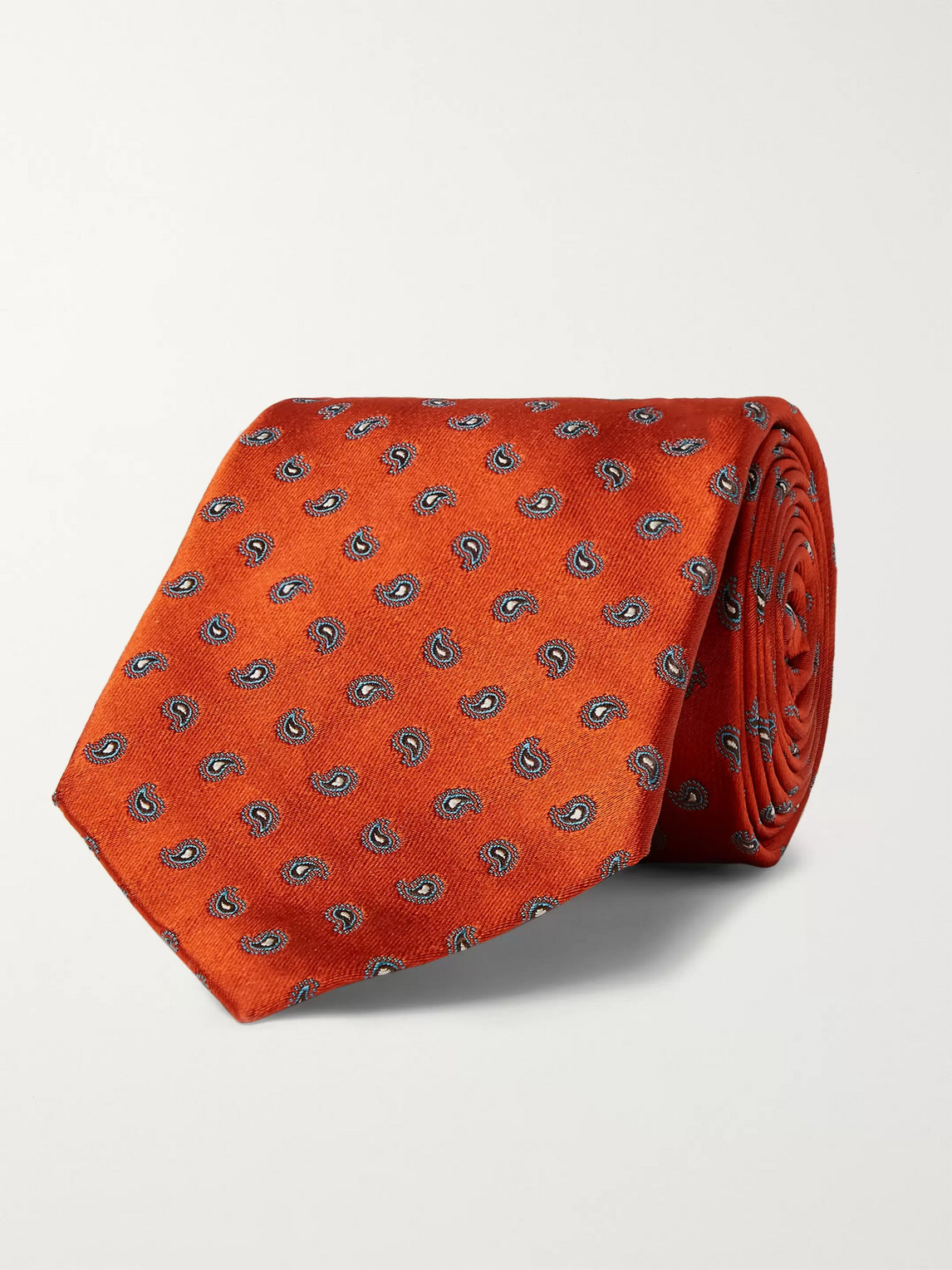 Anderson & Sheppard 8cm Paisley-jacquard Silk-twill Tie In Orange