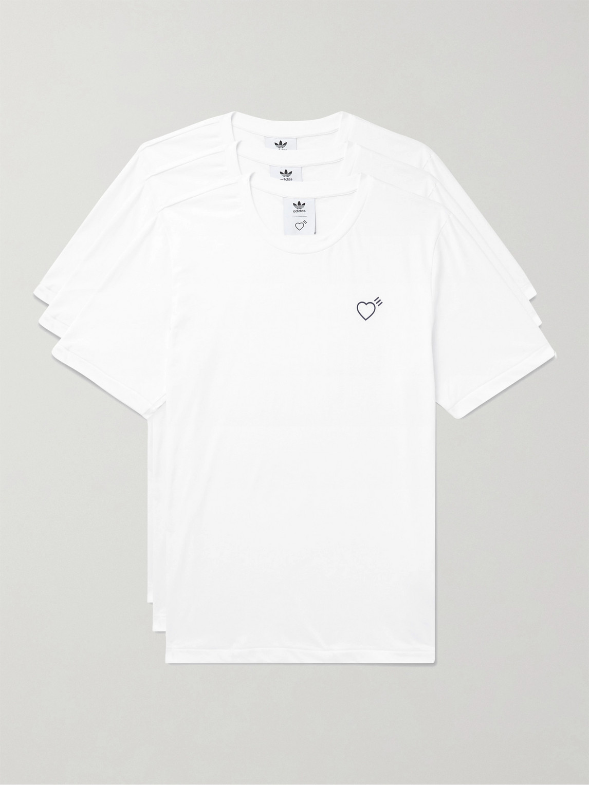 Adidas Consortium Human Made Three-pack Logo-print Cotton-jersey T-shirts In White