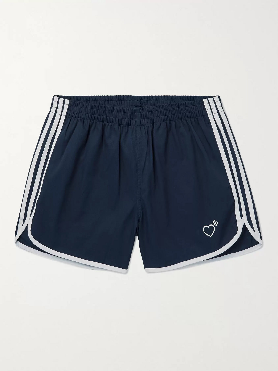 Adidas Consortium Human Made Grosgrain-trimmed Printed Cotton-twill Shorts In Blue