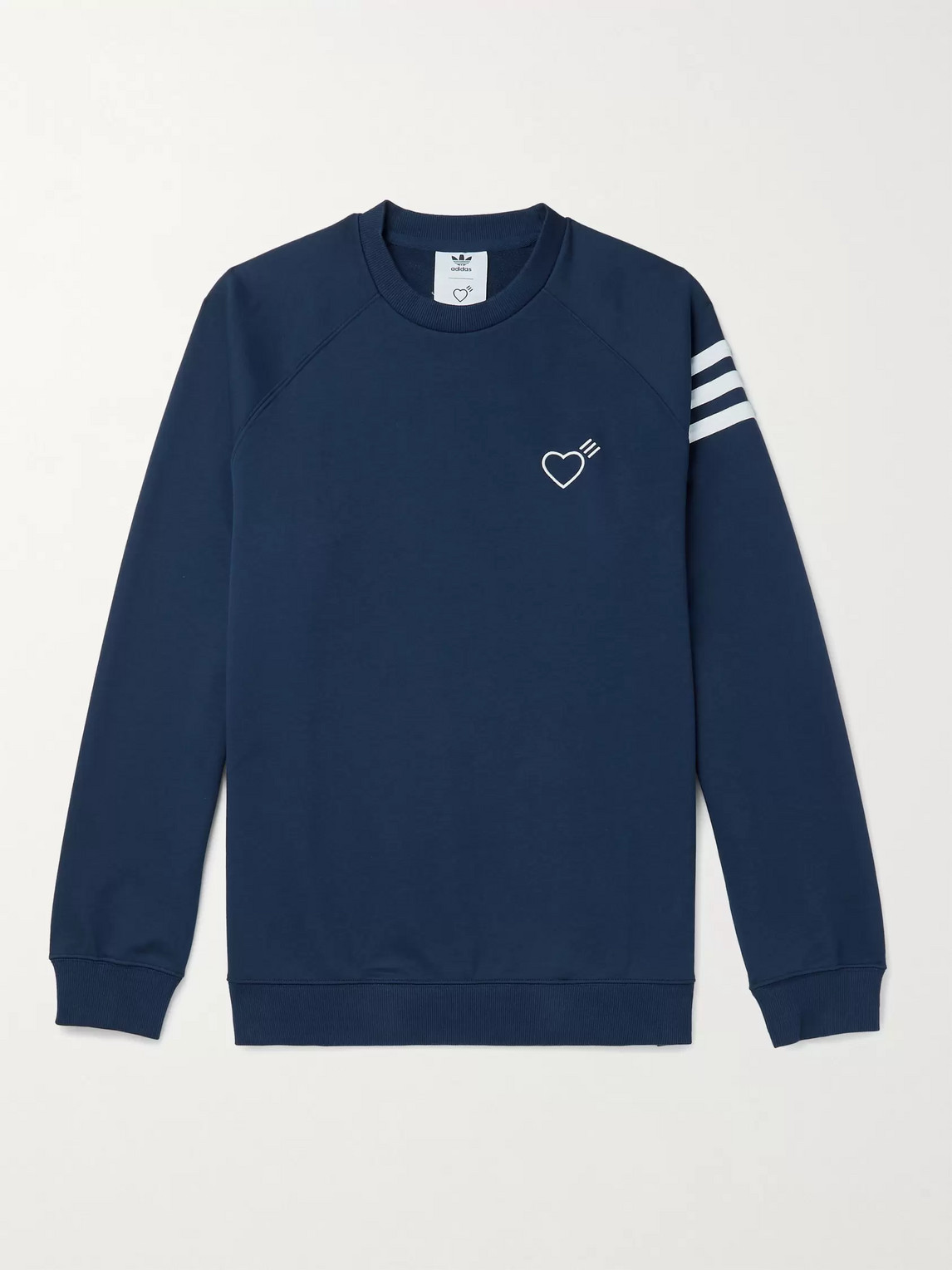 Adidas Consortium Human Made Logo-embroidered Striped Loopback Cotton-jersey Sweatshirt In Blue