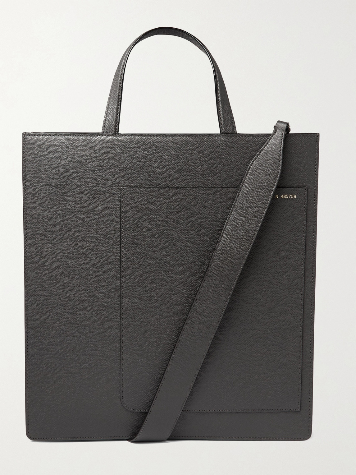 Valextra Pebble-grain Leather Tote Bag In Gray