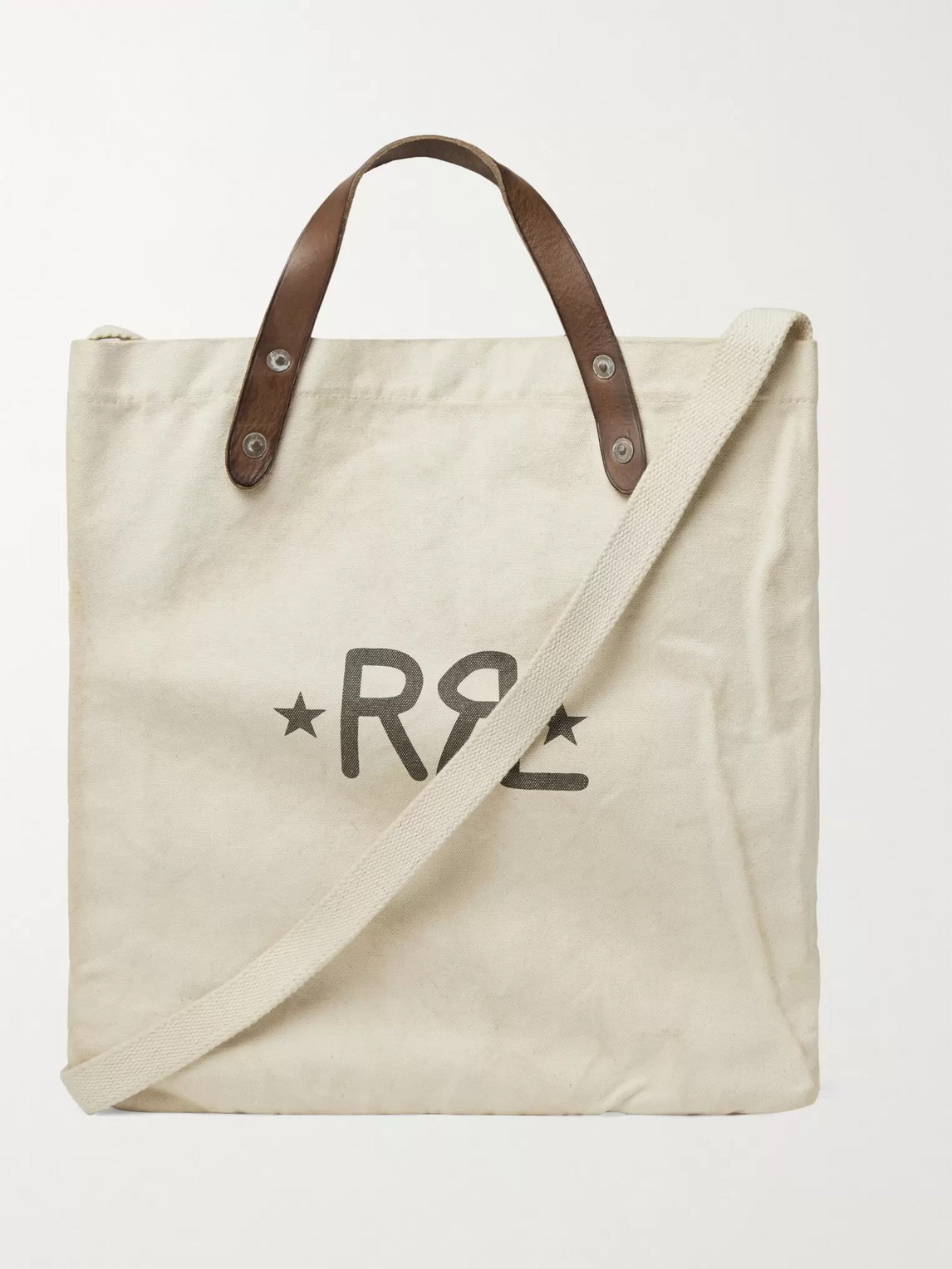 Rrl Leather-trimmed Logo-print Cotton-canvas Tote Bag In Neutrals ...