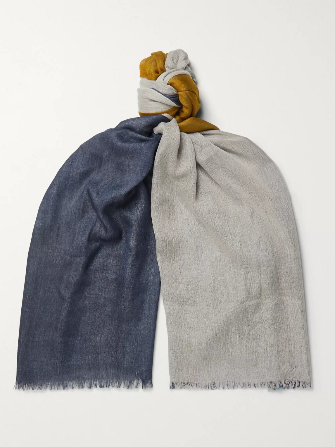 Loro Piana Fringed Colour-block Cashmere And Silk-blend Scarf In Gray