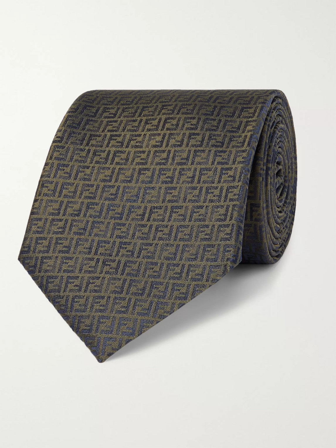 Fendi 8cm Logo-jacquard Silk Tie In Green