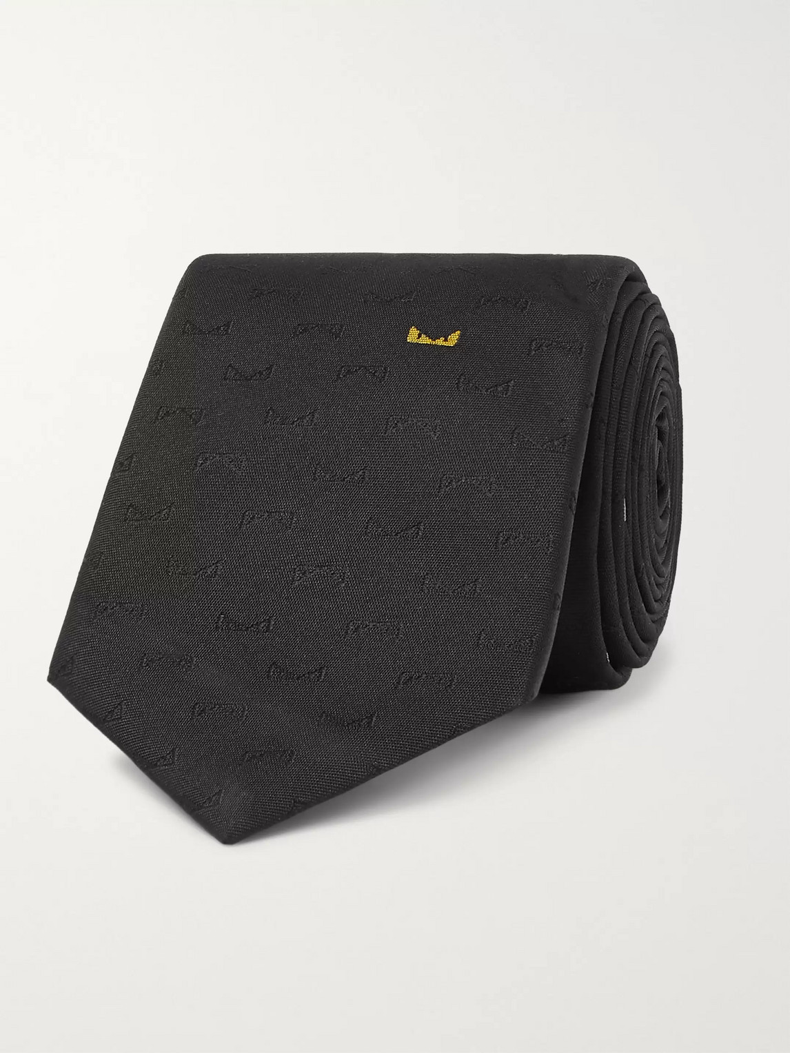 Fendi 6cm Logo-jacquard Silk Tie In Black