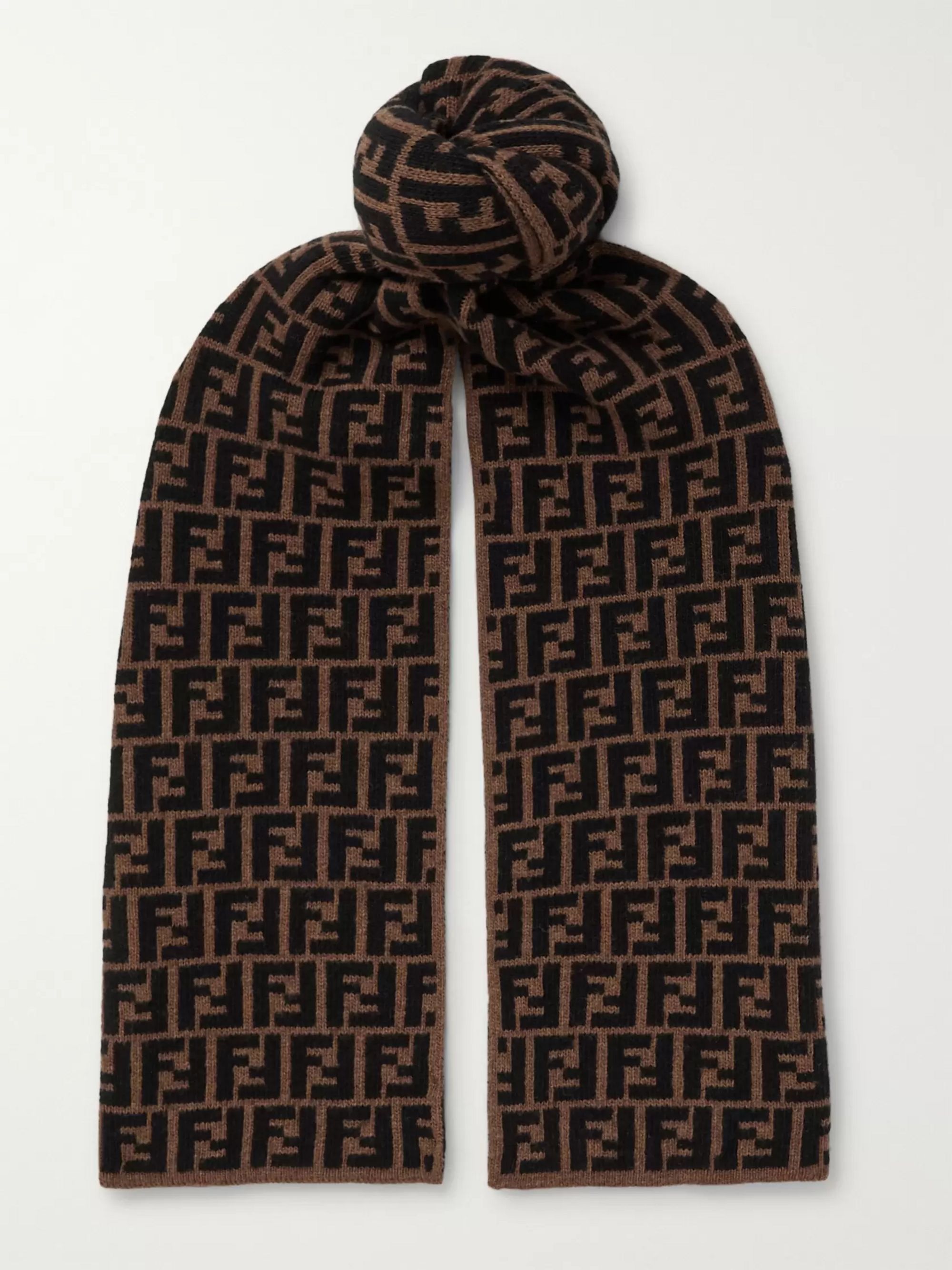 Brown Logo-Jacquard Wool Scarf | Fendi 