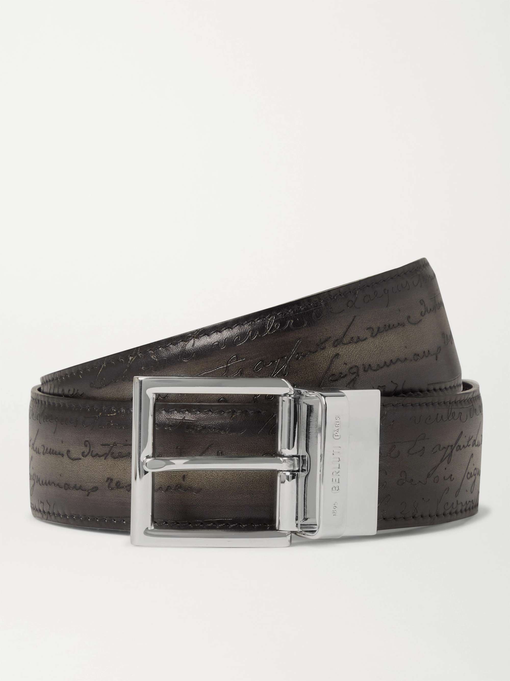 BERLUTI 3.5cm Reversible Scritto Venezia Leather Belt
