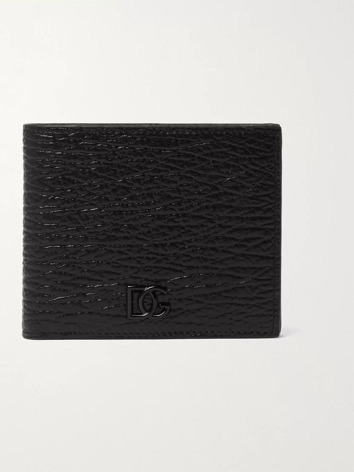 Dolce & Gabbana Logo-appliquéd Textured-leather Billfold Wallet In Black