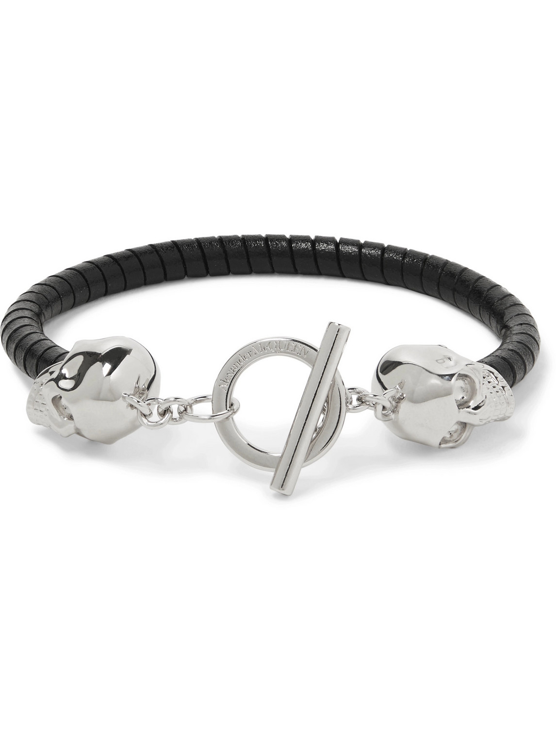 Silver-Tone and Leather Bracelet