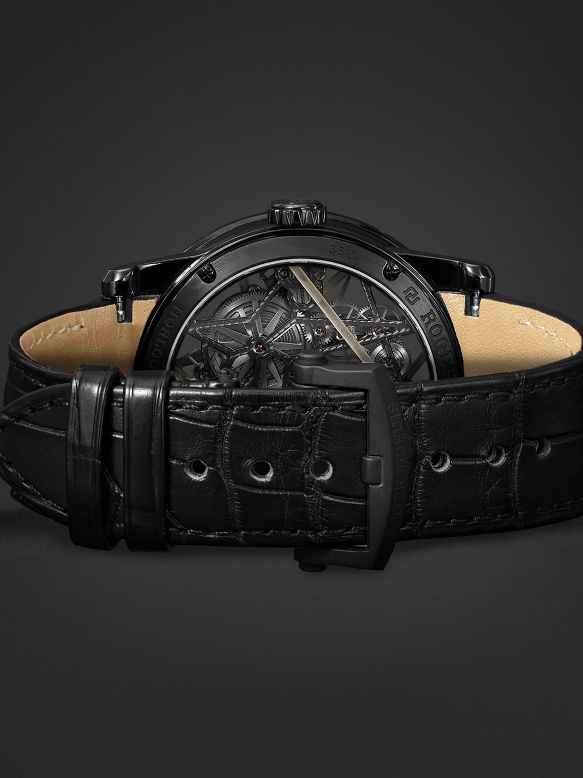 ROGER DUBUIS Excalibur Blacklight Black DLC Limited Edition Automatic Skeleton 42mm Titanium and Alligator Watch, Ref. No. RDDBEX0756
