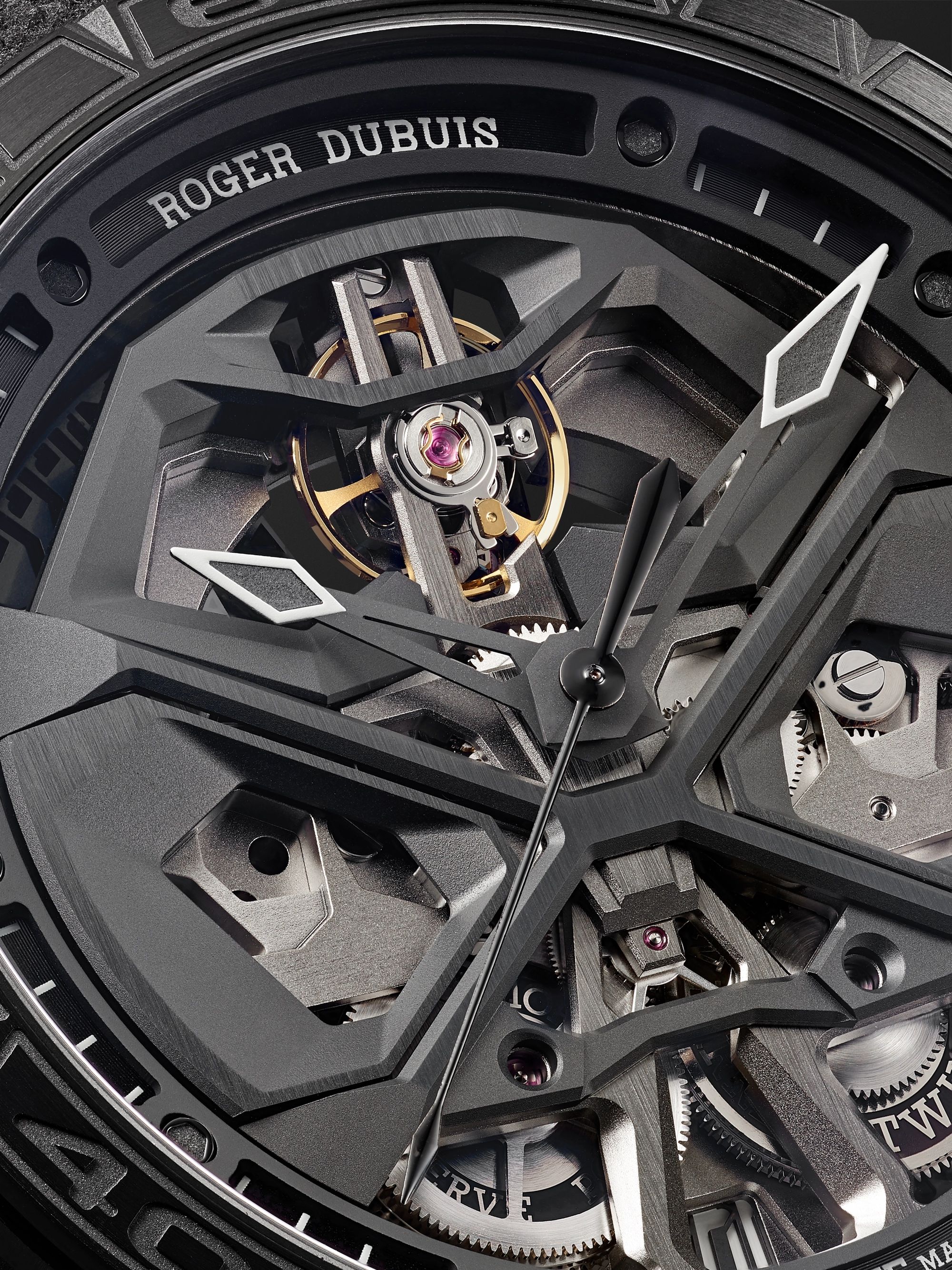 ROGER DUBUIS Excalibur Spider Huracán Black DLC Automatic 45mm Titanium and Rubber Watch, Ref. No. RDDBEX0829