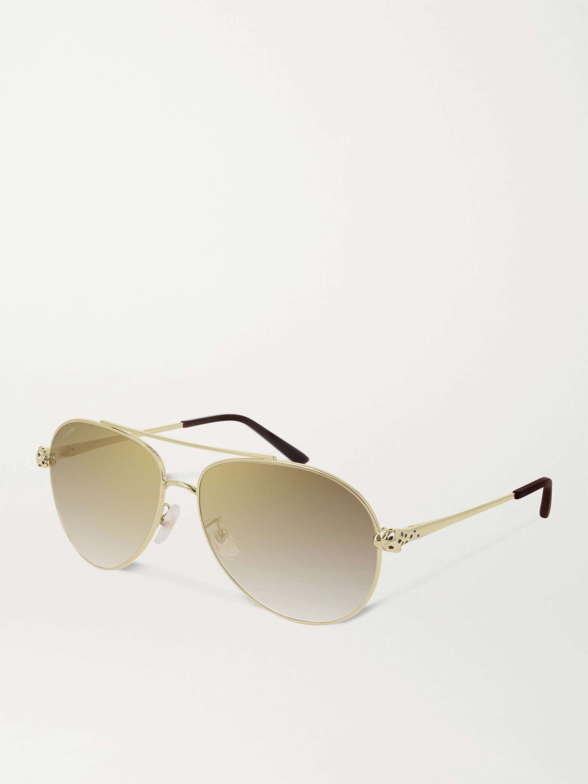 CARTIER EYEWEAR Panthère de Cartier Aviator-Style Gold-Tone Mirrored Sunglasses