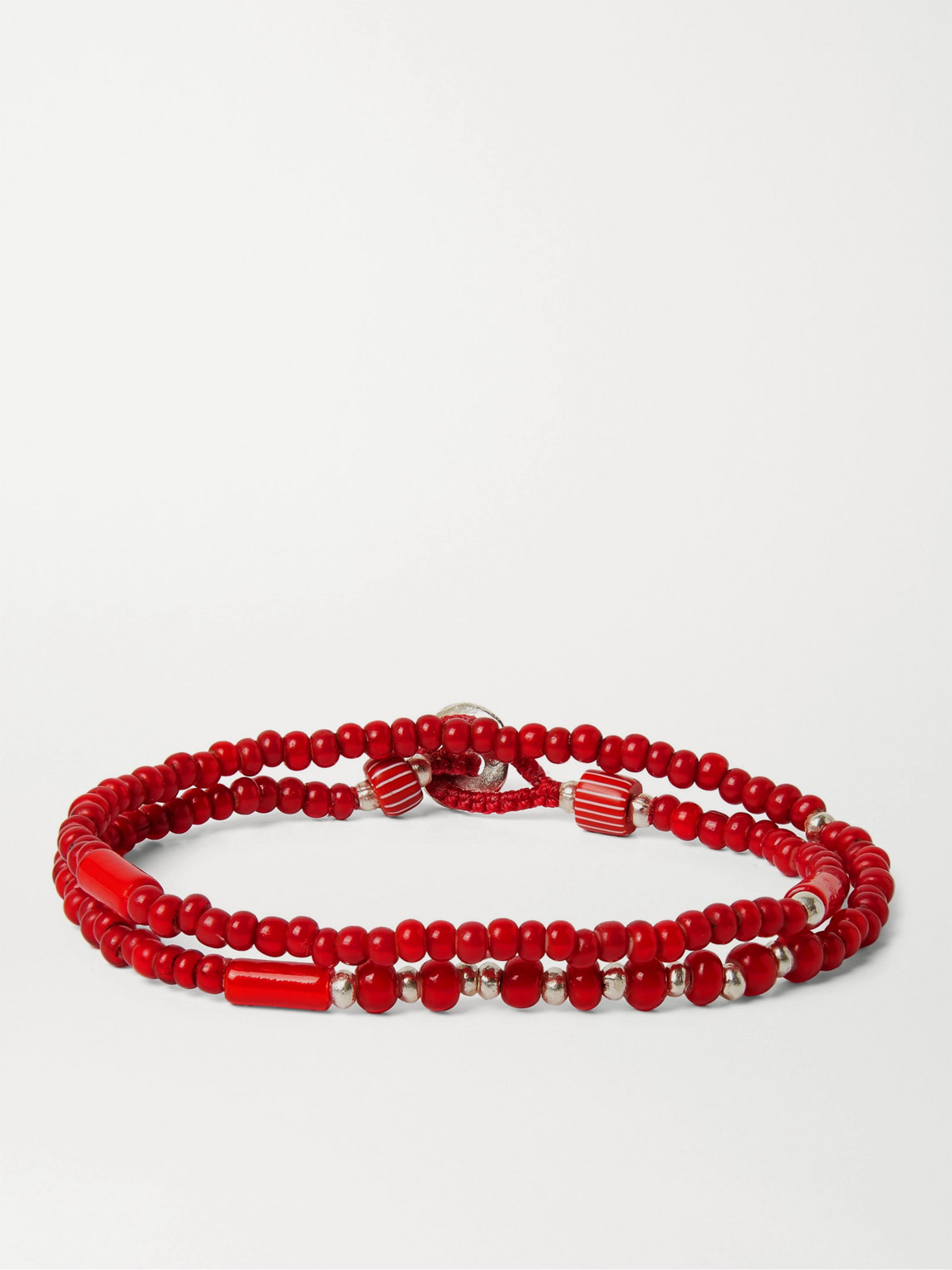 Mikia White Hearts Glass And Sterling Silver Beaded Double-wrap Bracelet In Red