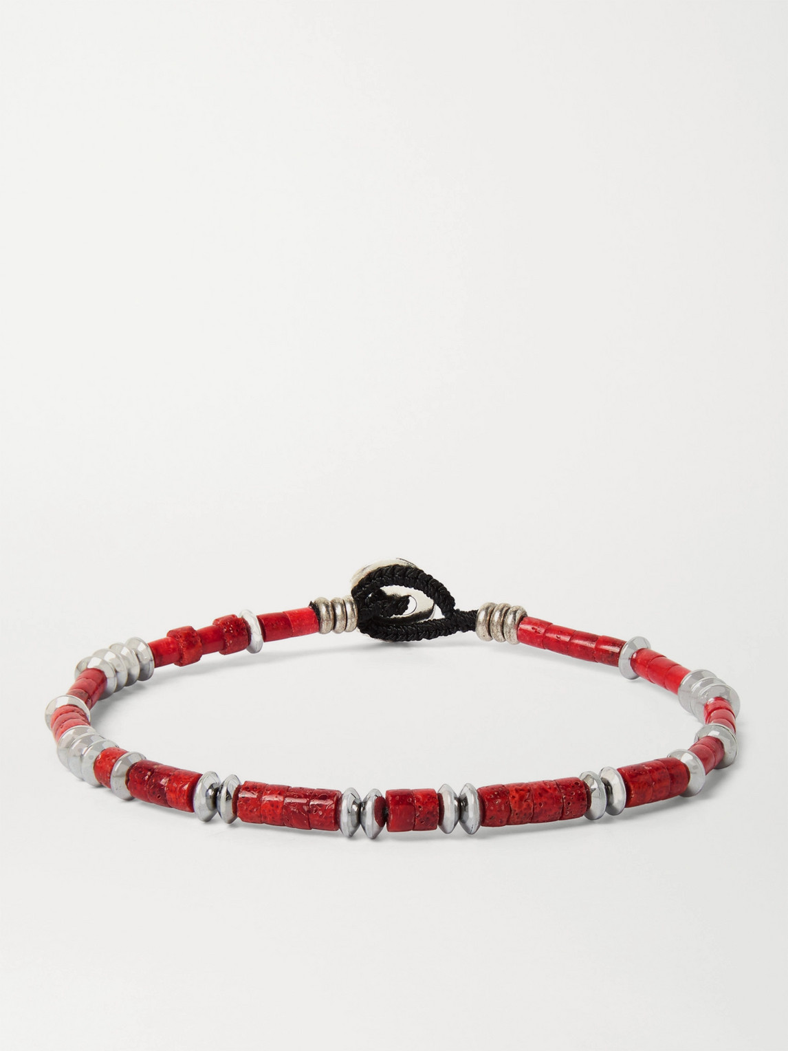 Mikia Coral, Hematite And Silver-tone Beaded Bracelet In Red