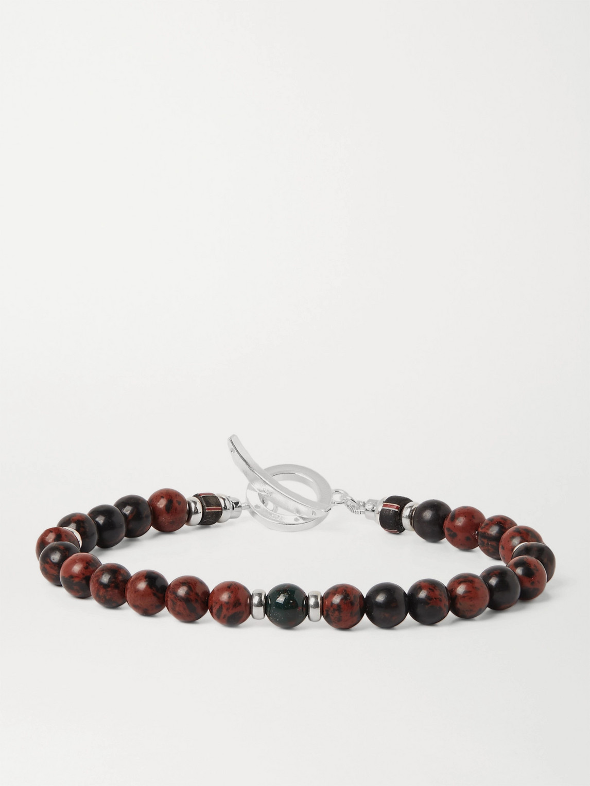 Mikia Obsidian And Silver-plated Beaded Bracelet In Brown