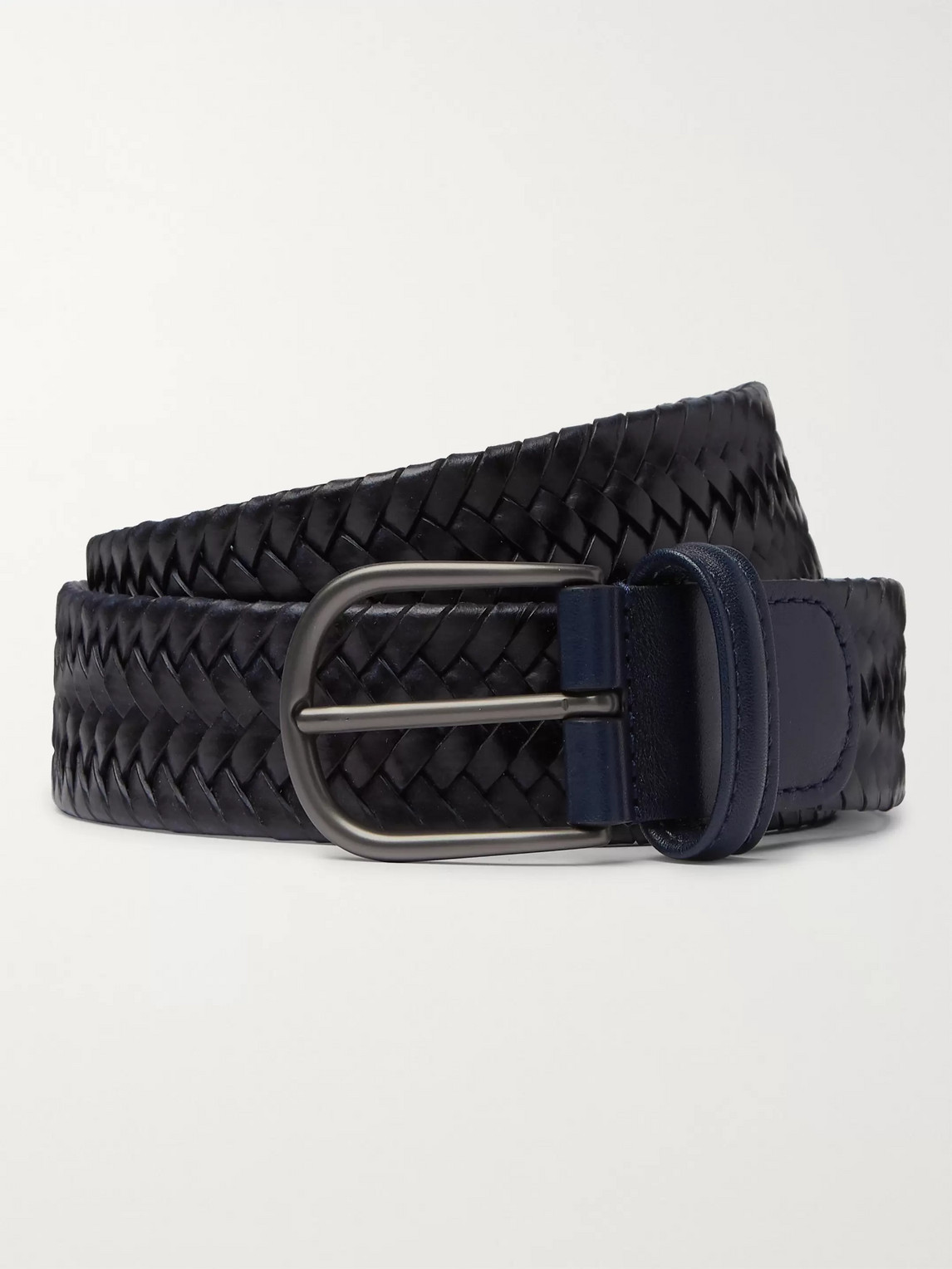 Anderson's 3.5cm Woven Leather Belt In Blue