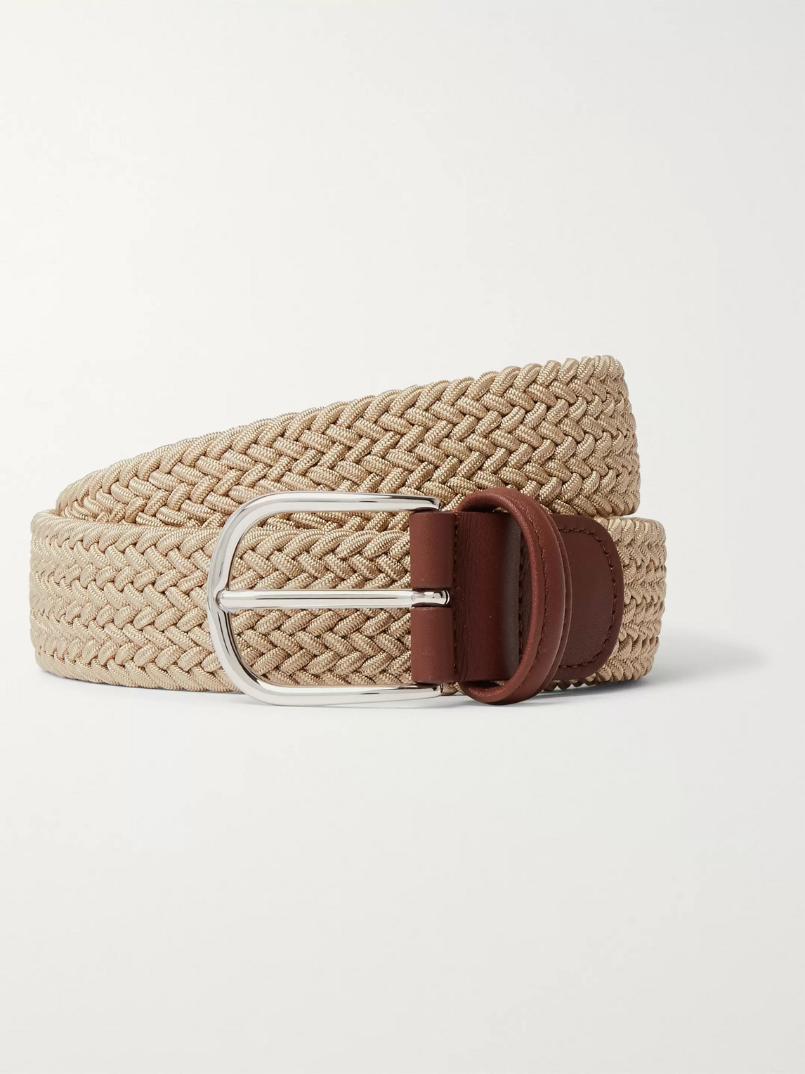 Anderson's 4cm Leather-trimmed Woven Elastic Belt In Neutrals