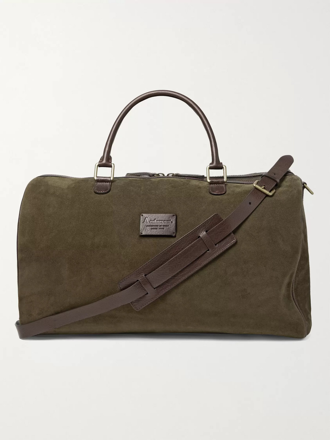Anderson's Leather-trimmed Suede Duffle Bag In Green
