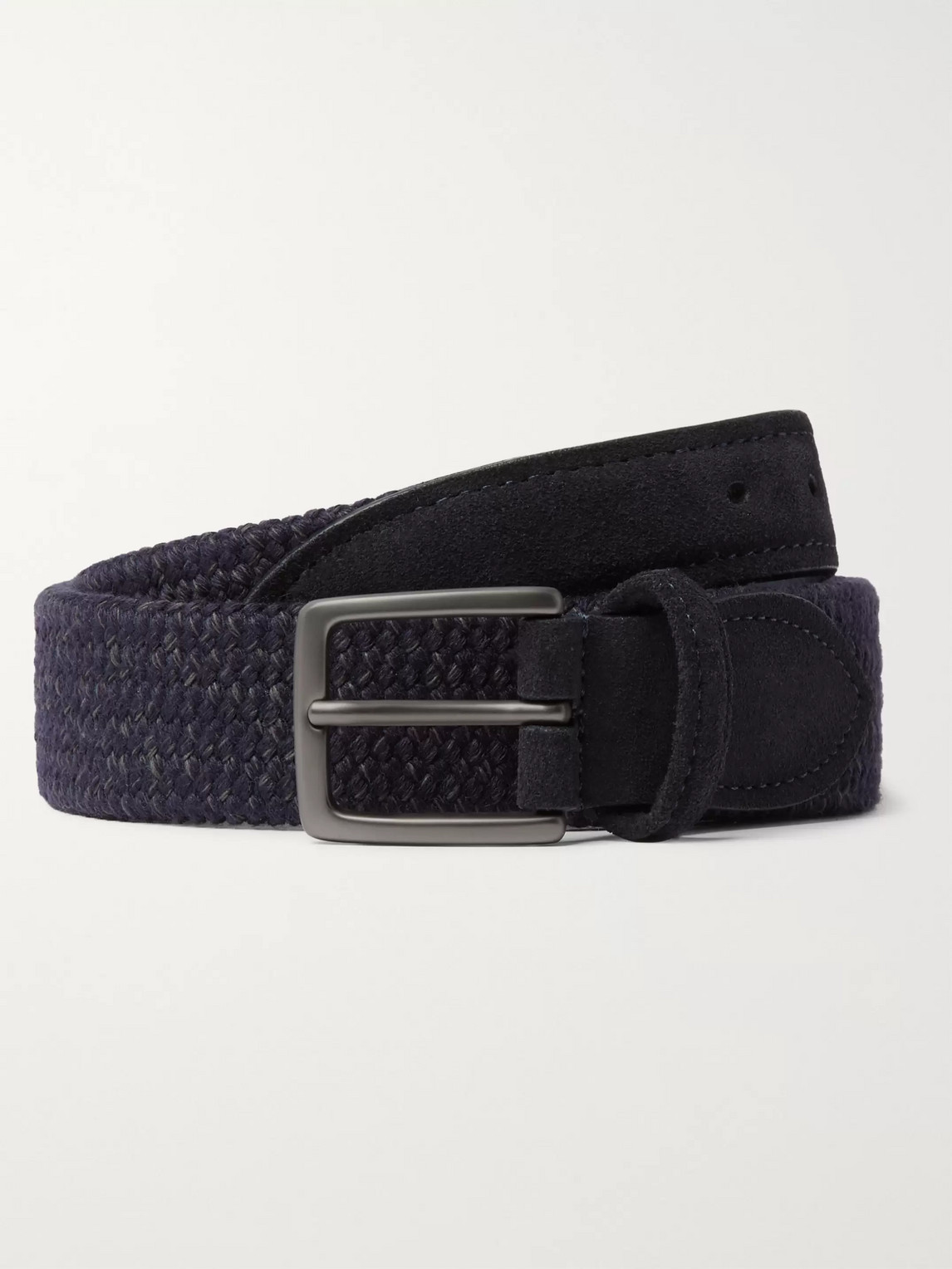 Anderson's 3.5cm Suede-trimmed Woven Wool-blend Belt In Blue