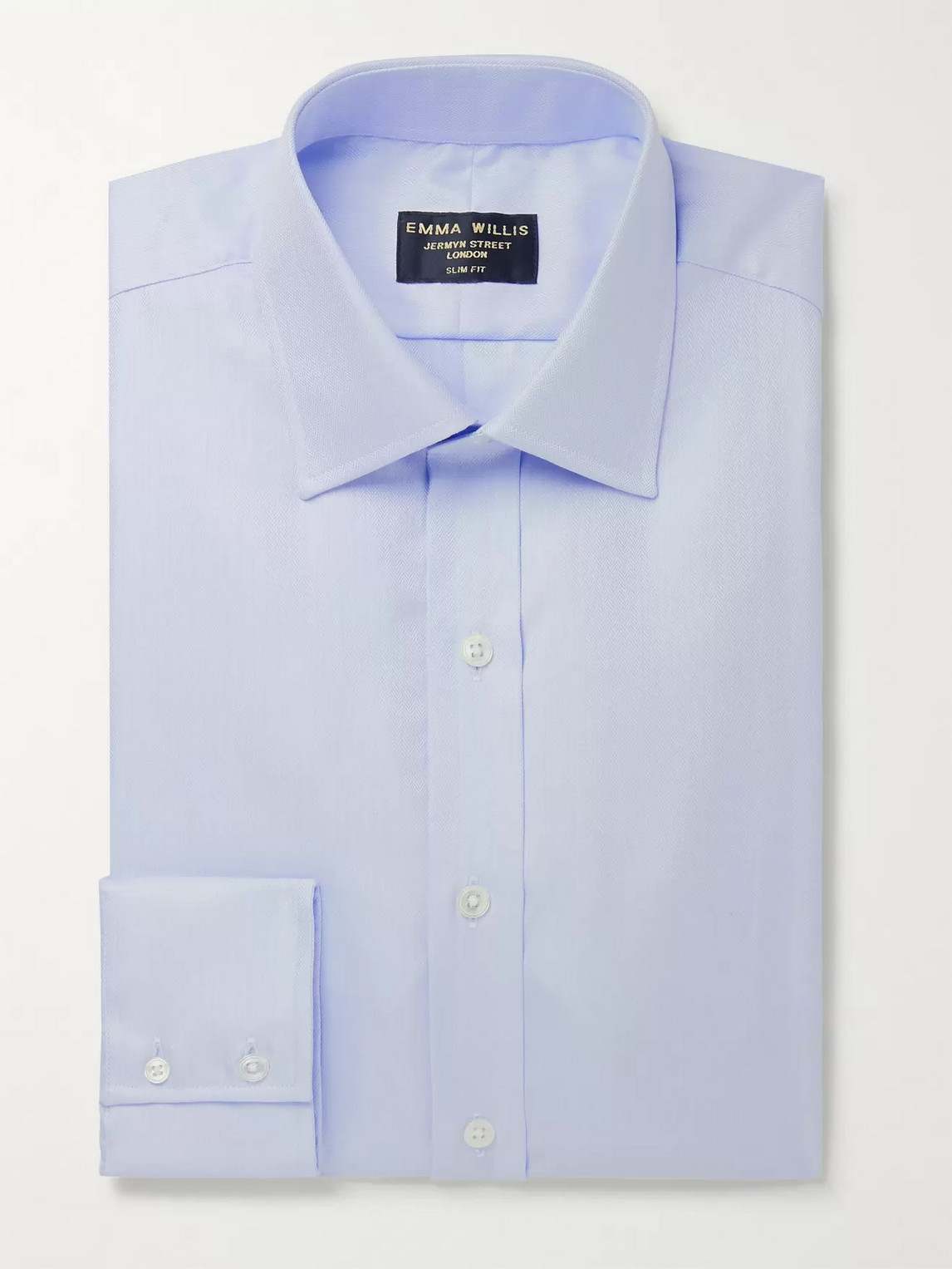 Emma Willis Herringbone Cotton Shirt In Blue