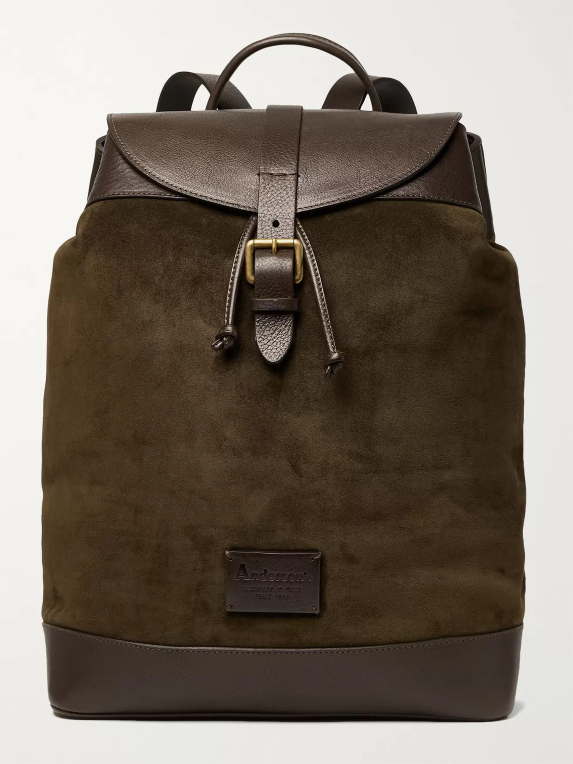 Anderson's Textured Leather-trimmed Suede Backpack In Green