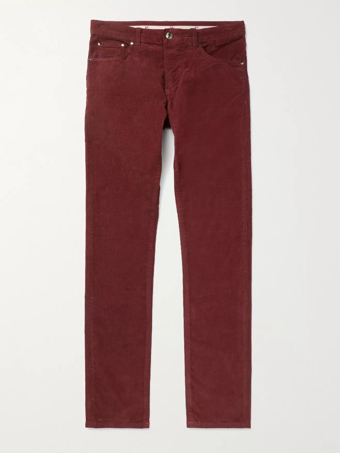 Isaia Skinny-fit Stretch Cotton-corduroy Trousers In Burgundy