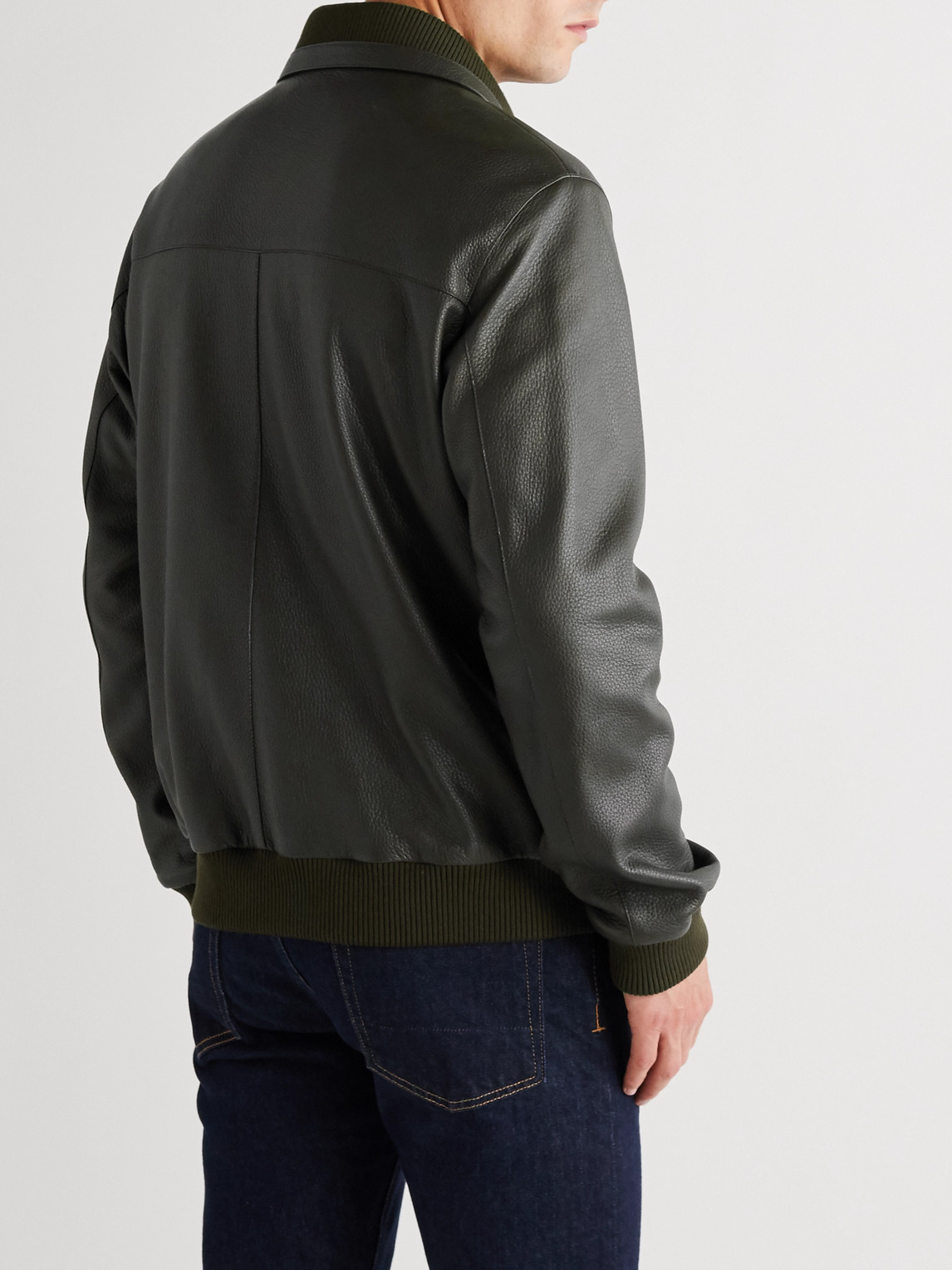 Loro Piana Full-grain Leather Bomber Jacket In Green | ModeSens