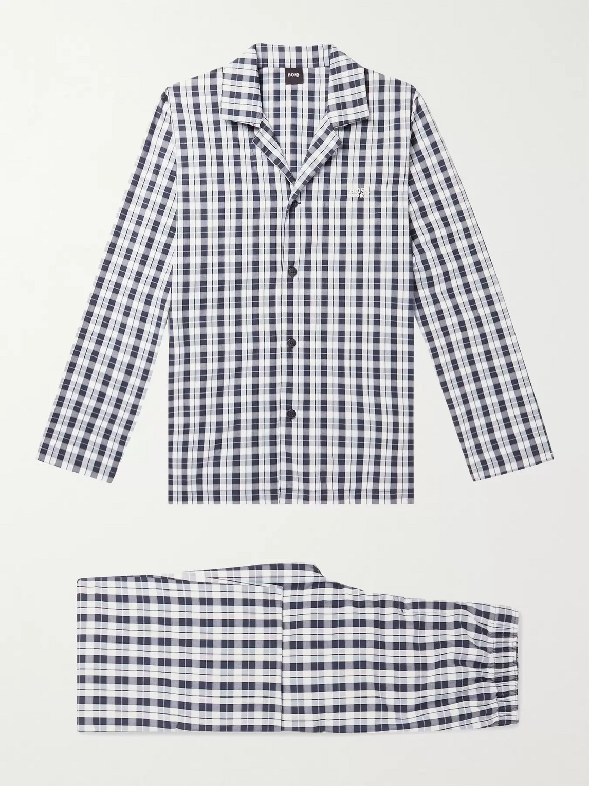 Hugo Boss Checked Cotton-poplin Pyjama Set In Black