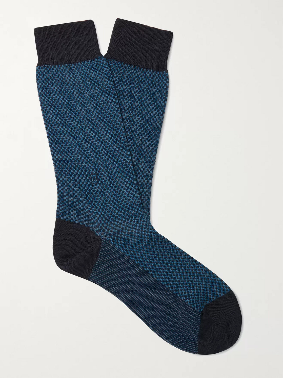 Ermenegildo Zegna Micro-checked Stretch-cotton Blend Socks In Blue