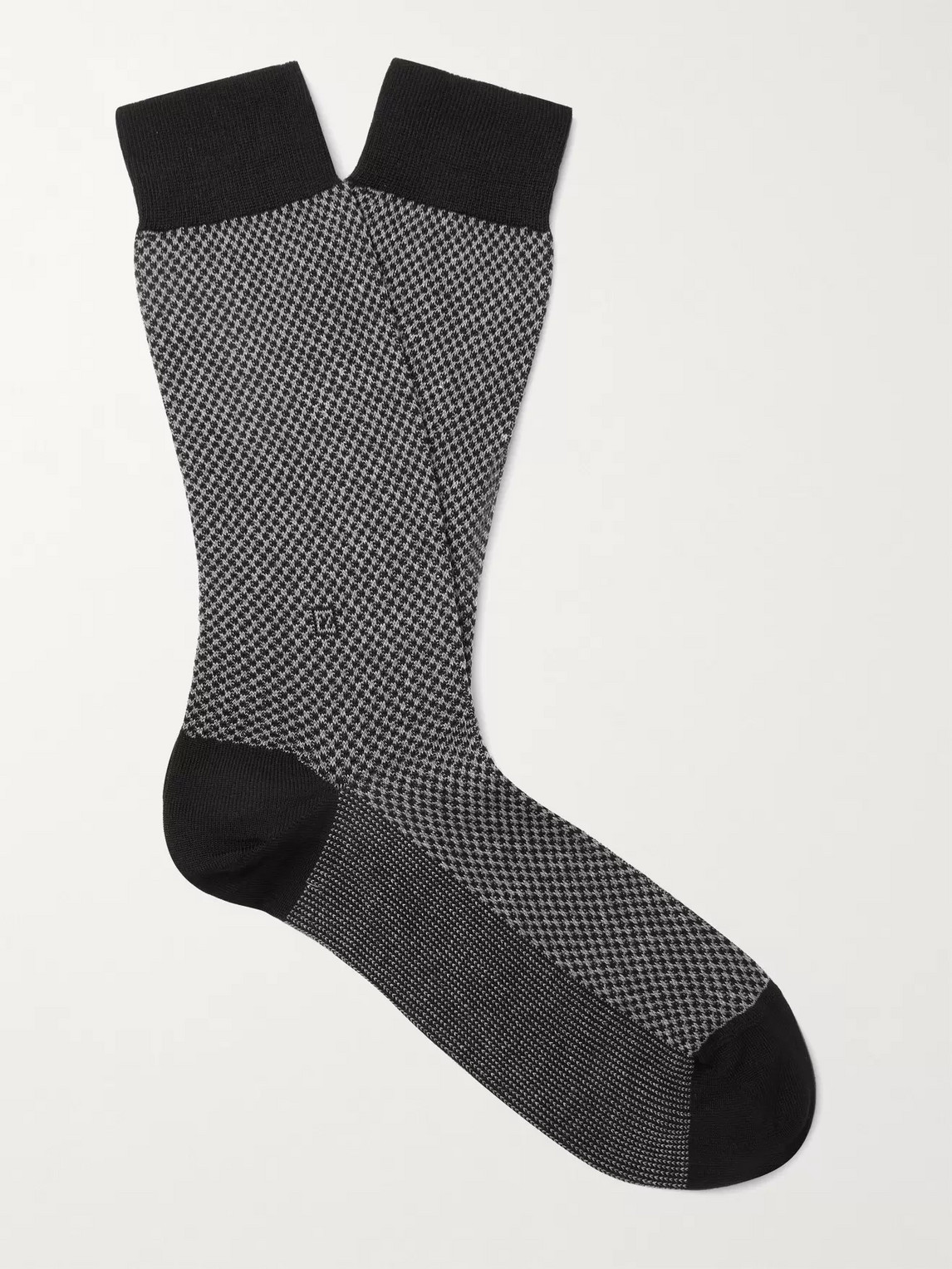 Ermenegildo Zegna Micro-checked Stretch-cotton Blend Socks In Black