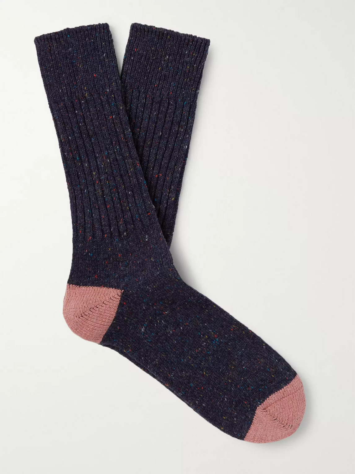 Anonymous Ism Flecked Ribbed Knitted Socks In Blue
