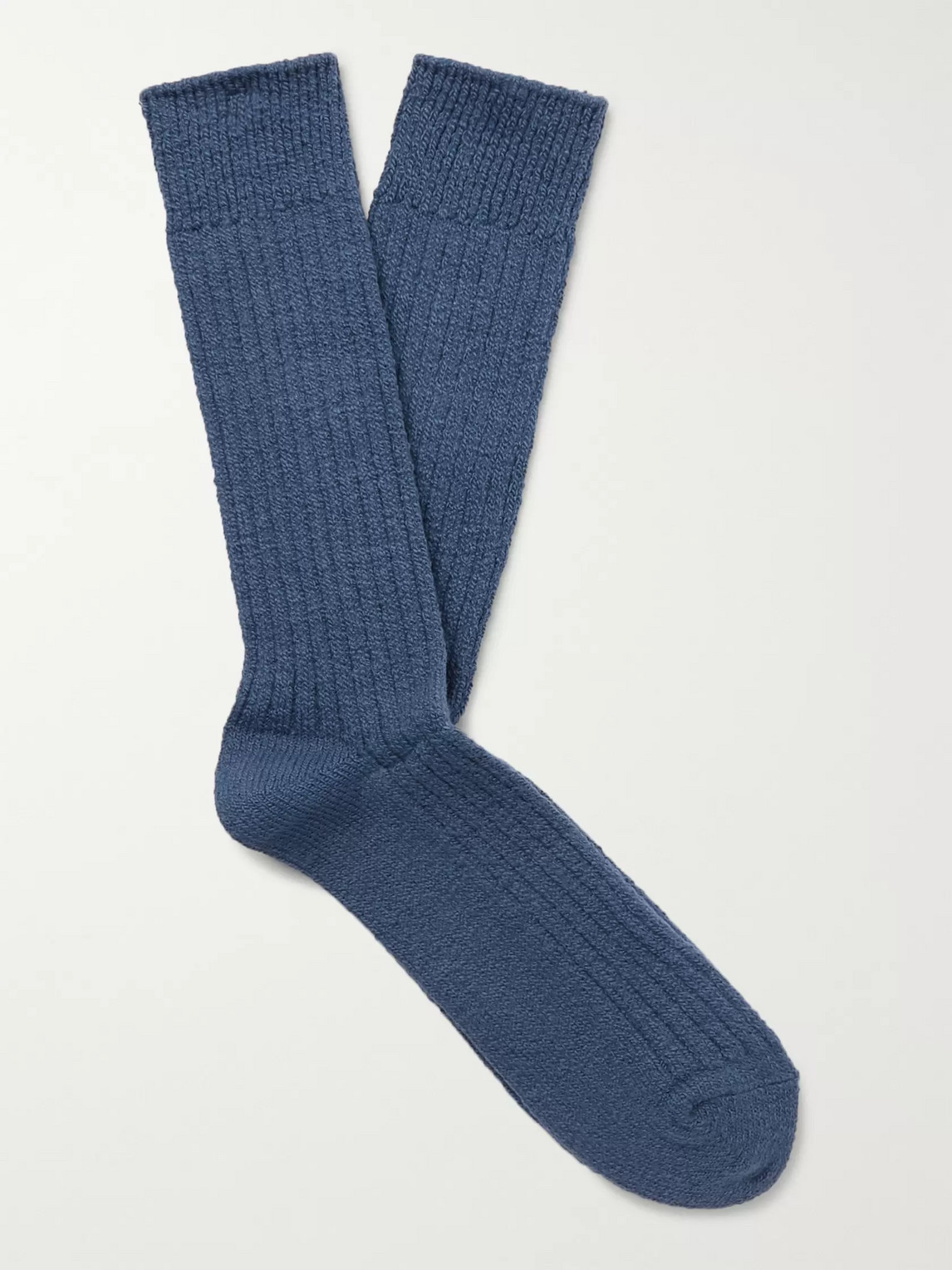 Anonymous Ism Ribbed Cotton-blend Socks In Blue