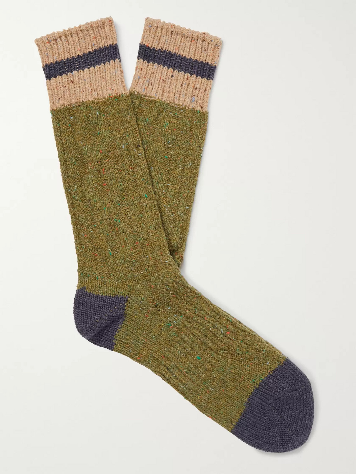 Anonymous Ism Mélange Cable-knitted Socks In Green