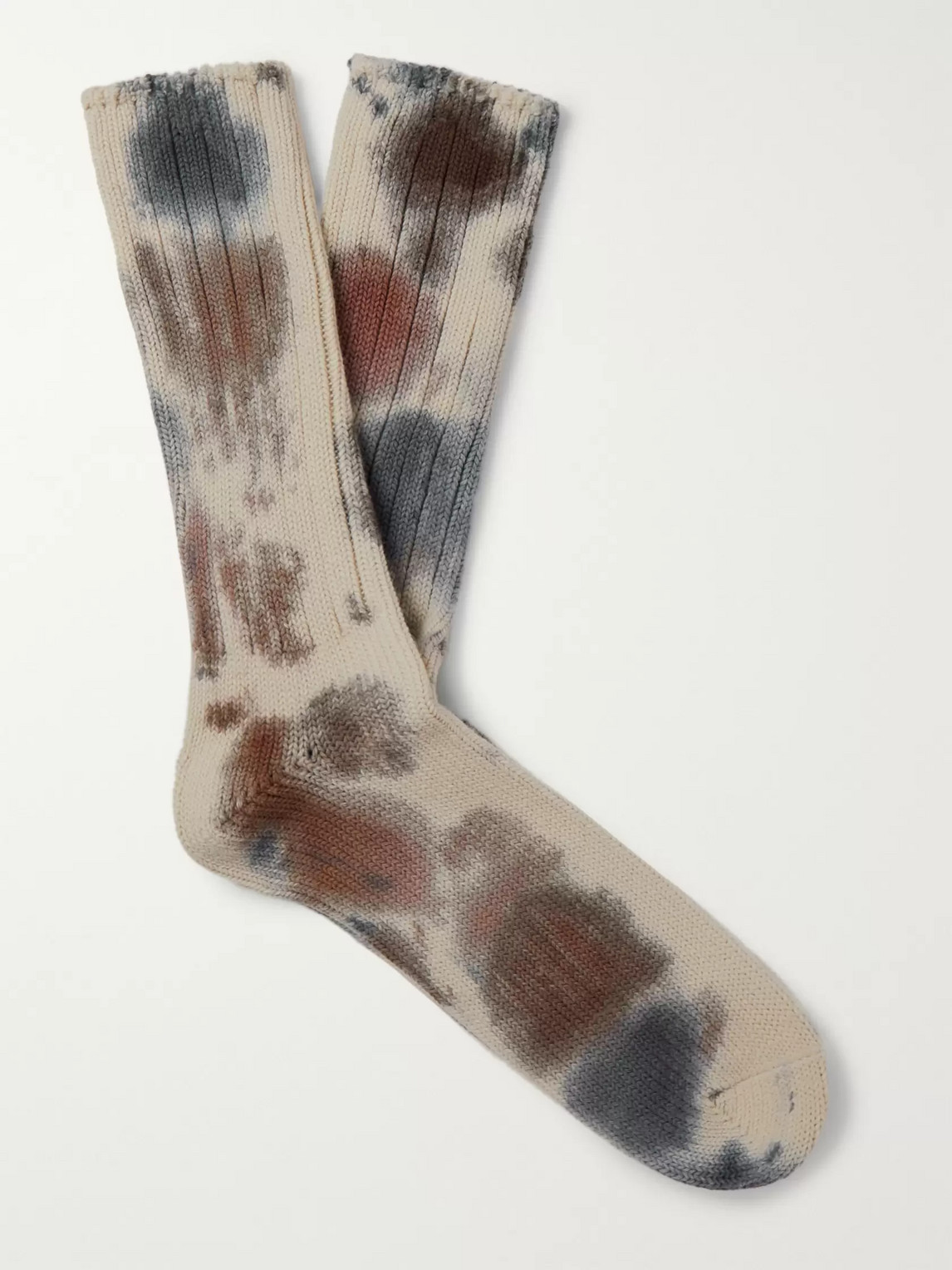 Anonymous Ism Ribbed Tie-dyed Cotton-blend Socks In Gray