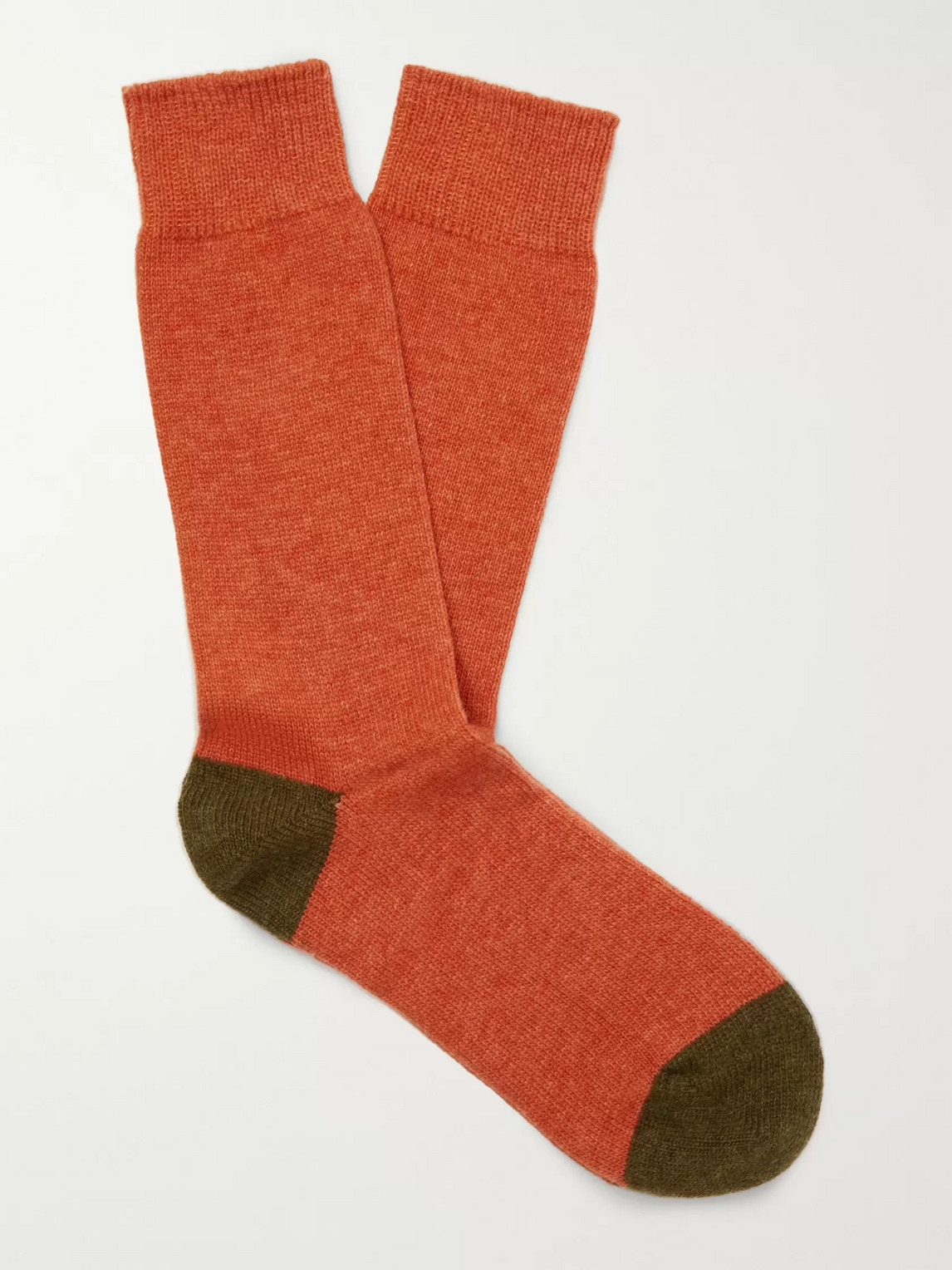 Anonymous Ism Two-tone Wool-blend Socks In Orange